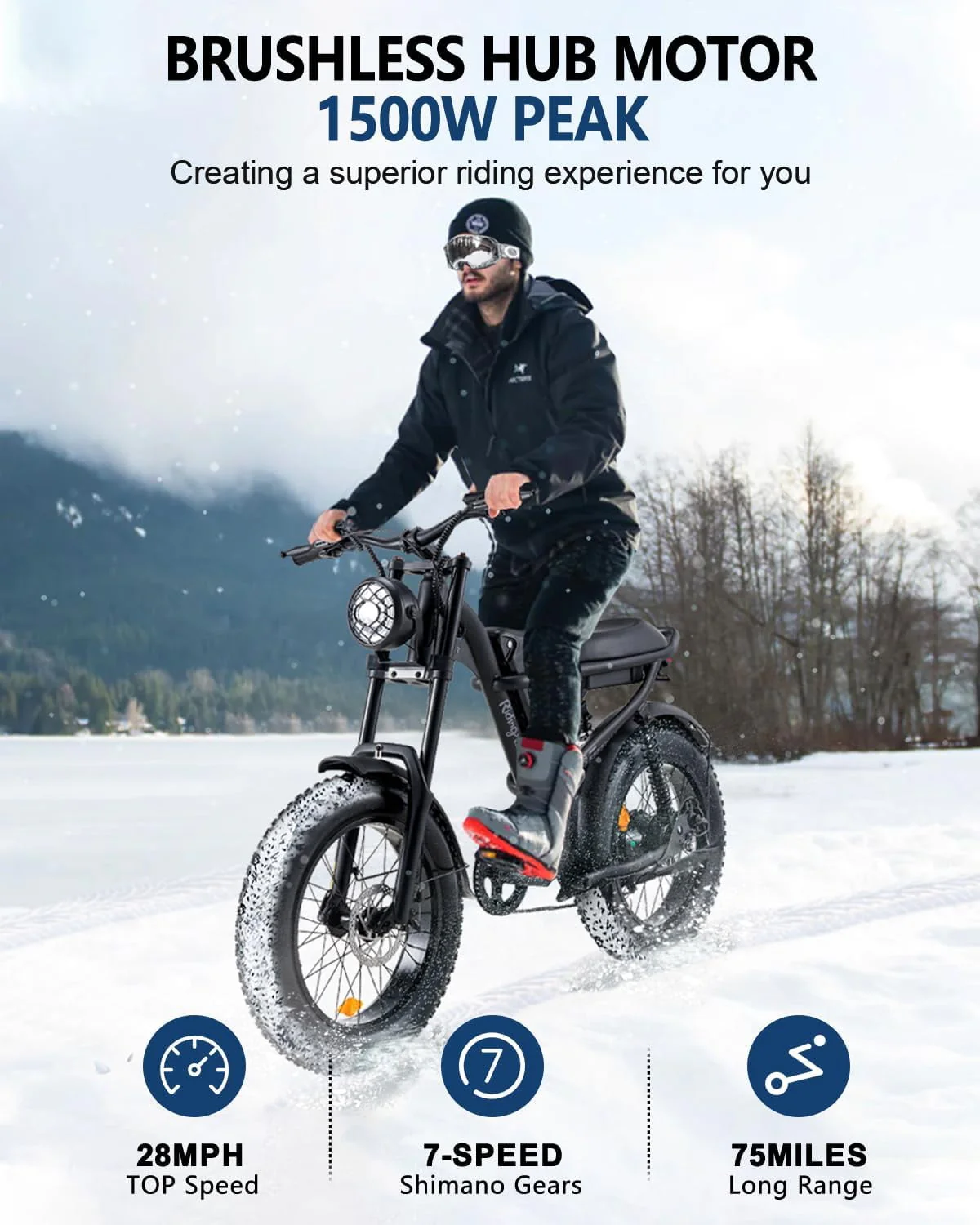 Riding'times Z8 20in Fat Tire Electric Bike, 1500W, 16Ah