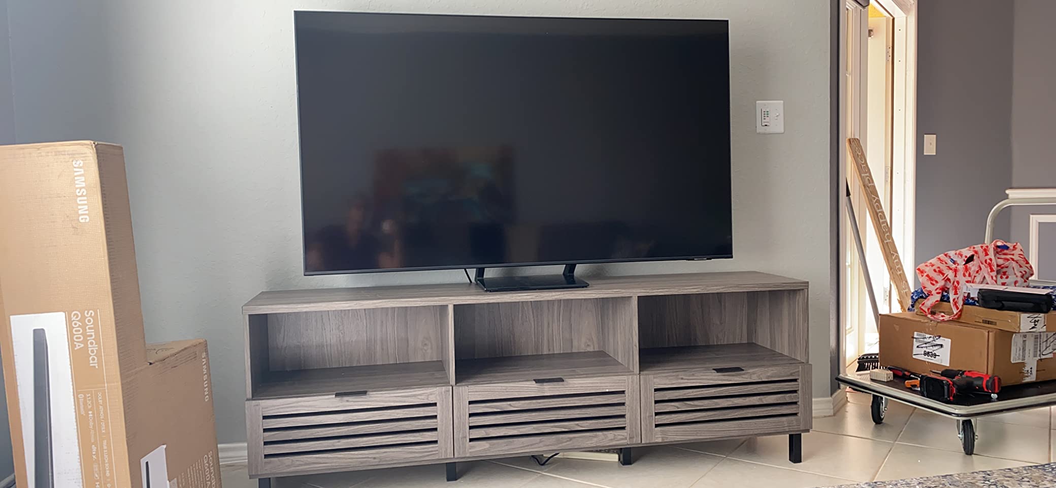 Modern Slatted Wood TV Stand for TV's up to 80