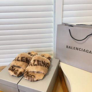 Balenciaga Furry Slide Sandal With All‑Over Logo