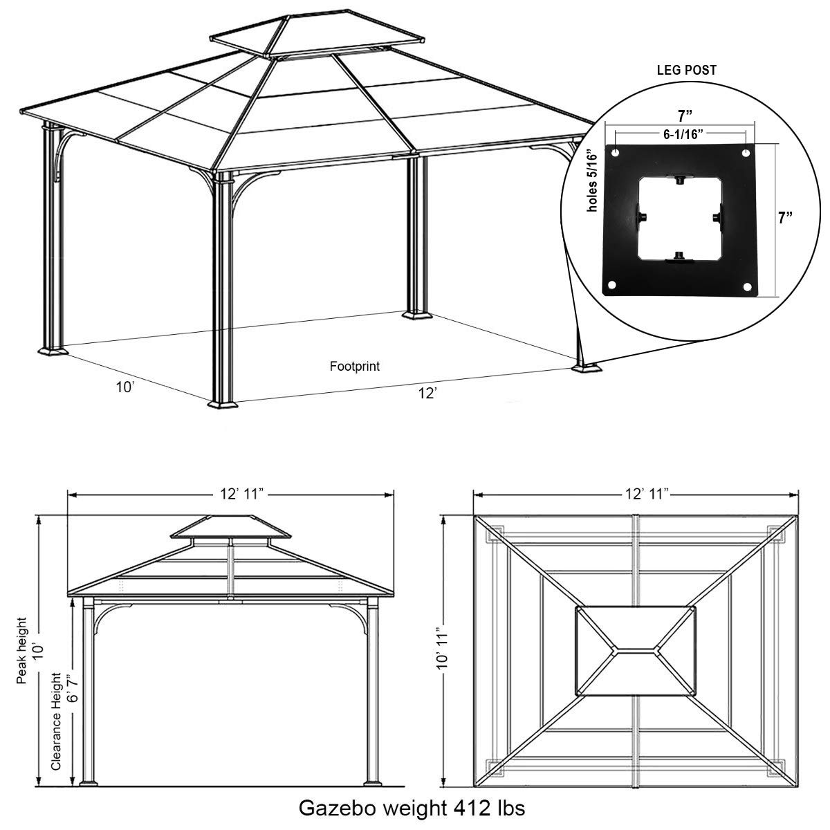10x12 Chatham Steel Hardtop Gazebo