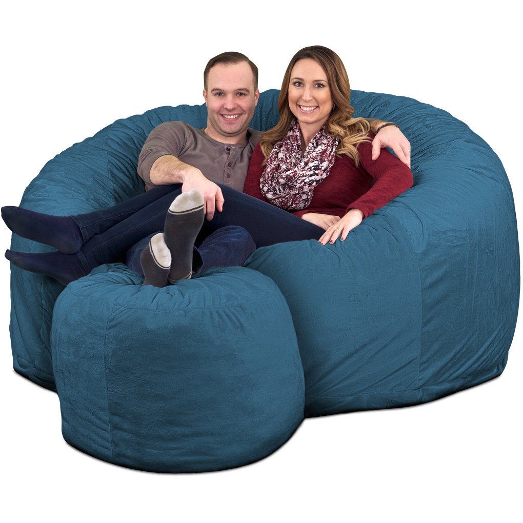 6000 Bean Bag Chair withFootstool: Giant Foam-Filled Furniture