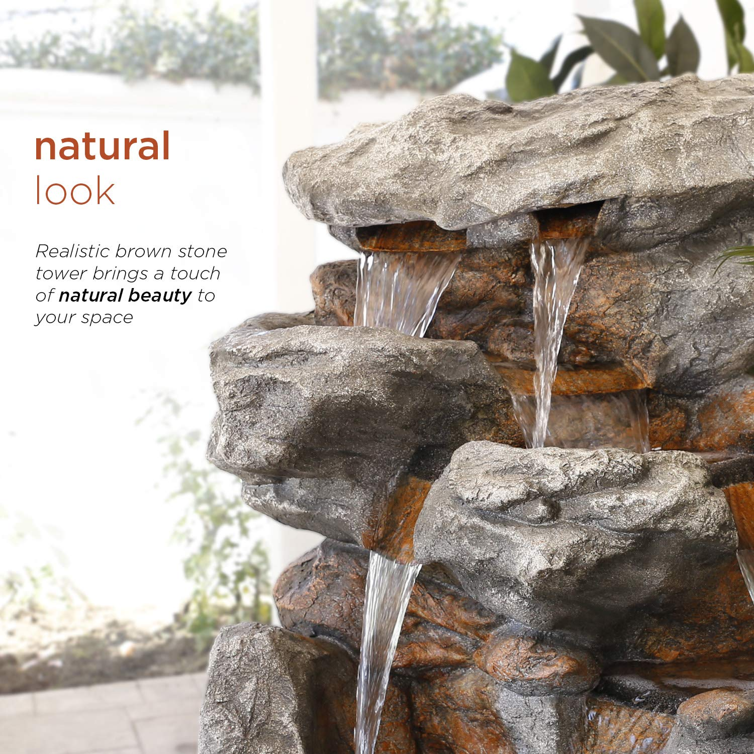 Rainforest Rock Tiered LED Lights Floor Fountain