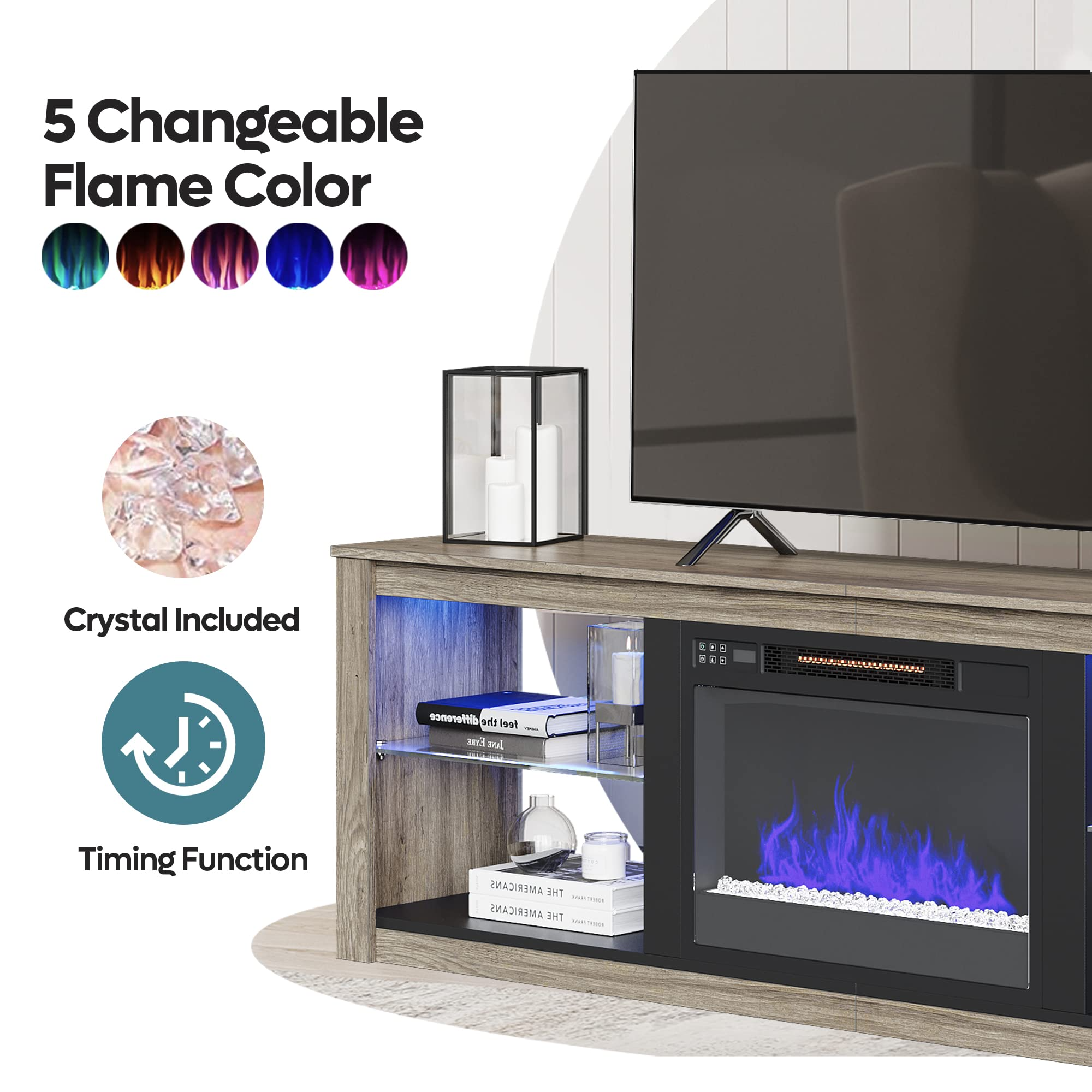 Fireplace TV Stand for 75 inch TV with 23 inch Electric Fireplace