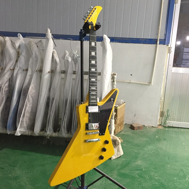 Yellow Explore Electric Guitar Solid Black Fretboard Mahogany Neck HH Pickups