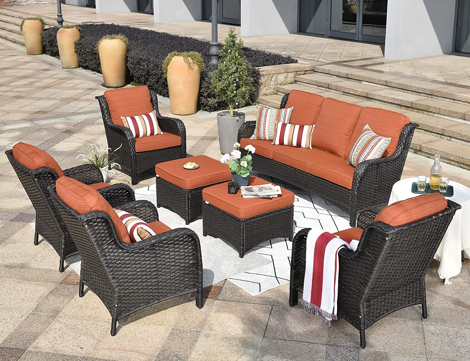 Outdoor Furniture Patio Furniture Set 7 Pcs All Weather Wicker