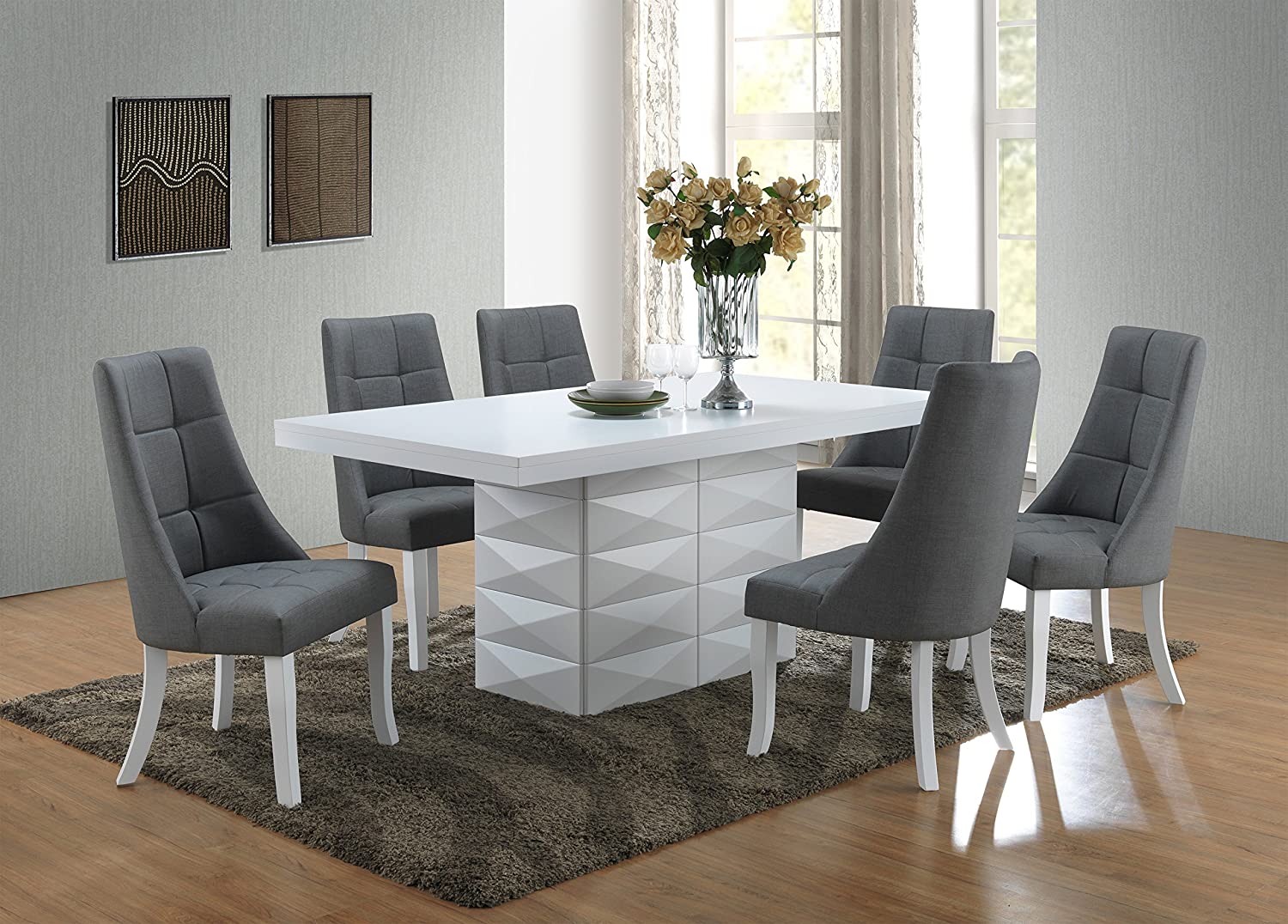 Milan 7 Piece White Modern Rectangle Dinette Dining Room Table