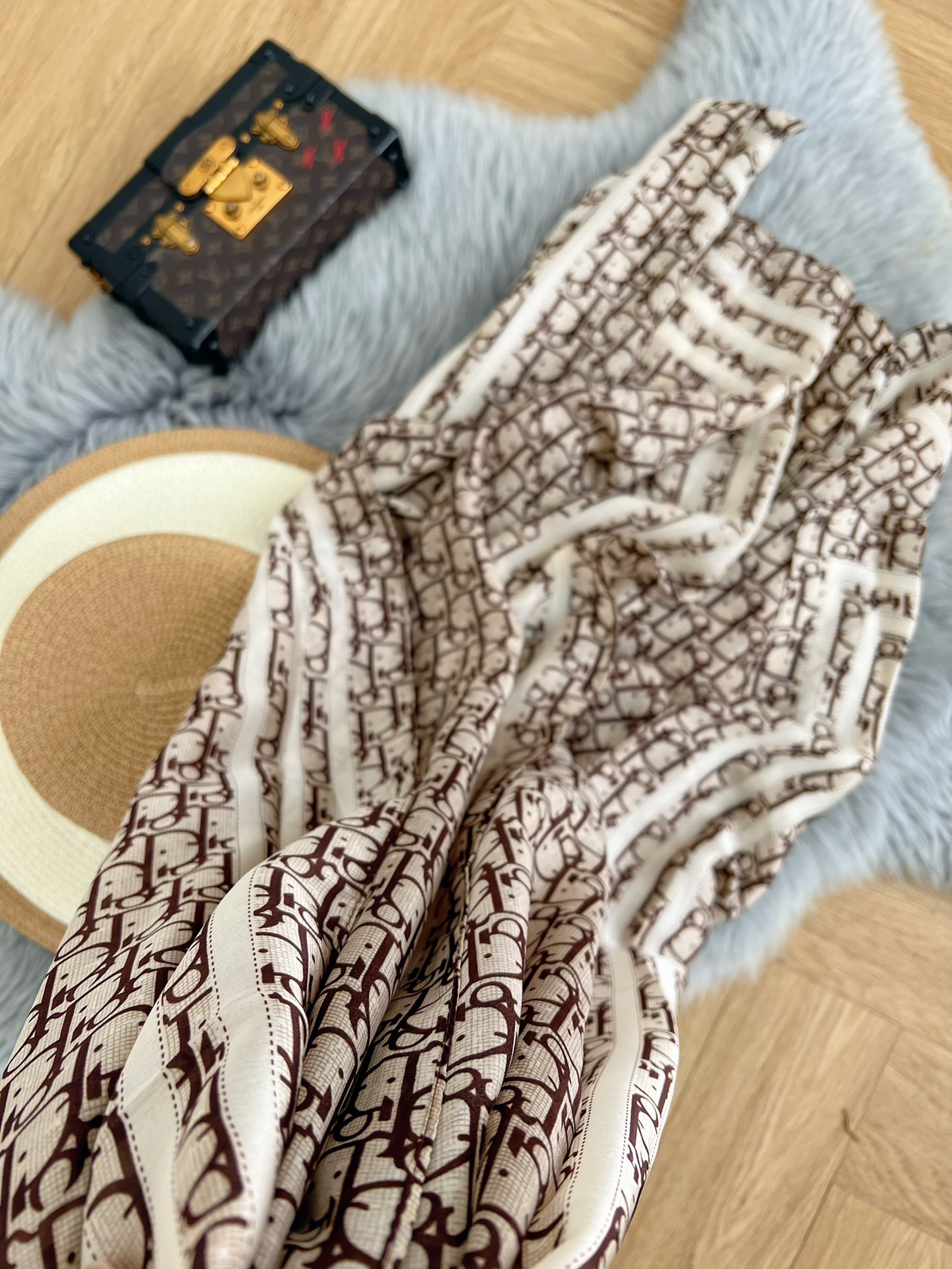 Dior Oblique Scarf Brown and Beige 90 x 180 cm