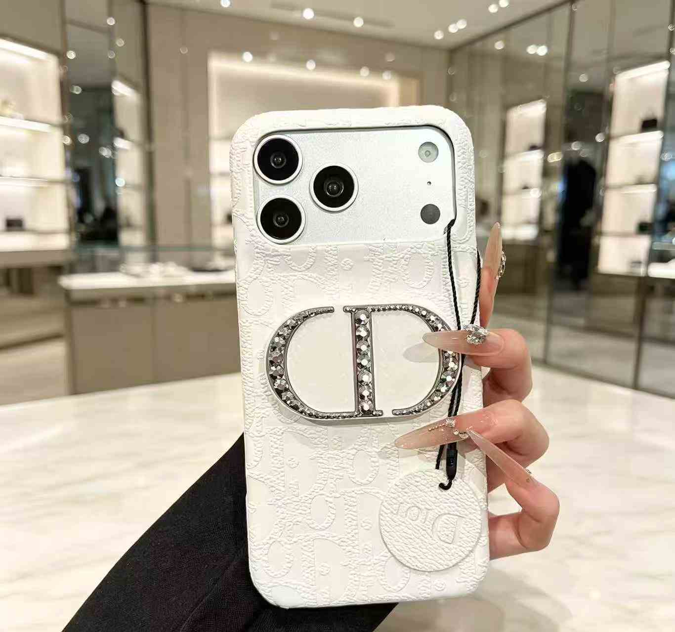 Embossed Faux Leather Flip Phone Case, Bling Rhinestone Metal Badge Decor Shockproof Protective Cover For Vertical Foldable Phone