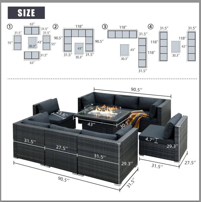 High Back PE Rattan Patio Furniture Sectional Sofa Sets with