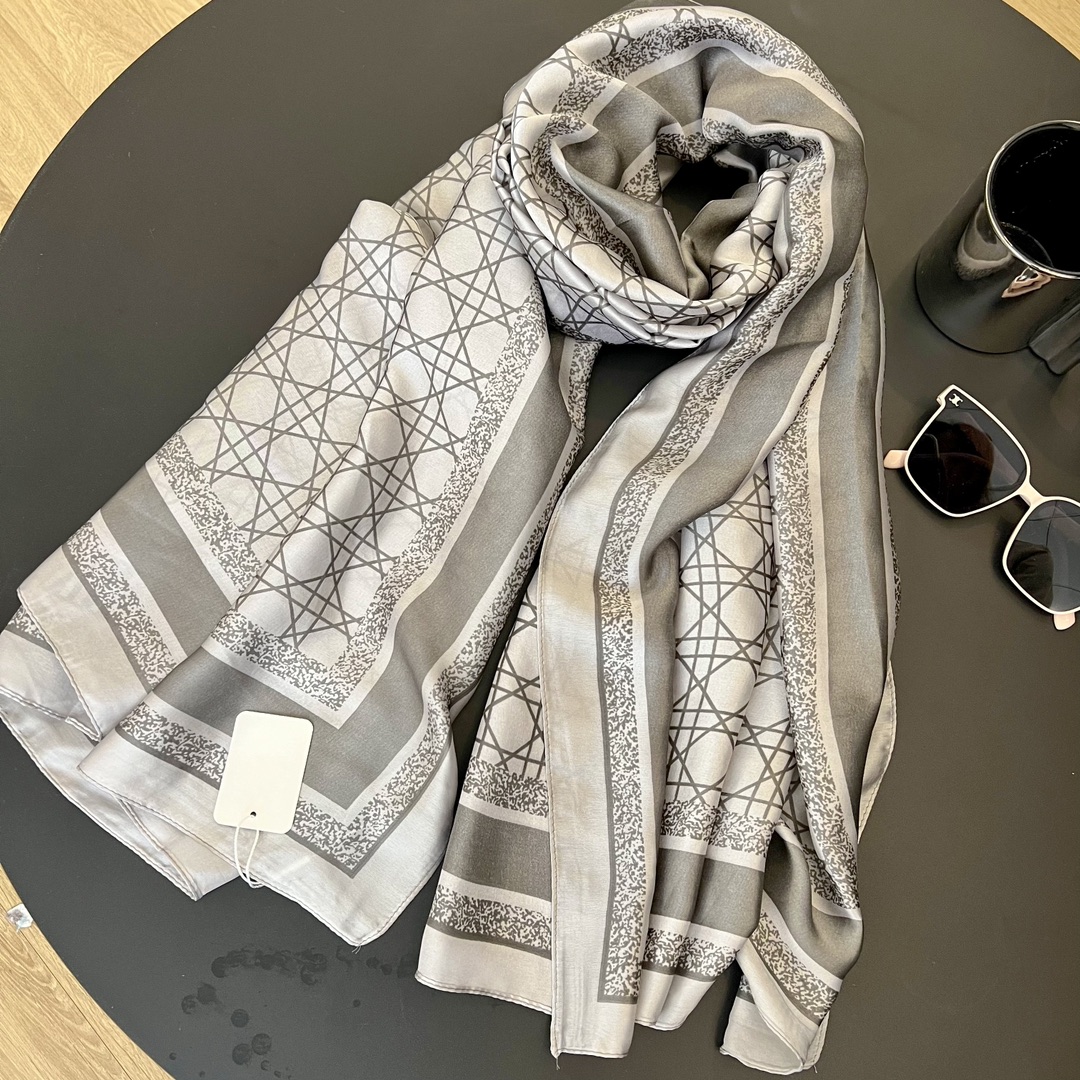 Dior Geometric Print Scarf Navy and Grey 180 x 90 cm