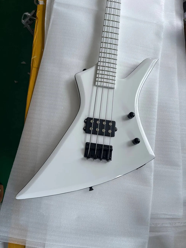 New 4 Strings White Body Electric Bass Guitar with Maple Neck,Black Hardware