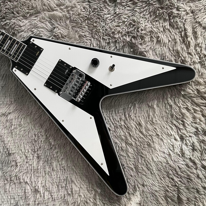 Black Flying V Electric Guitar Solid Body Mahogany Body FR Bridge Active Pickups
