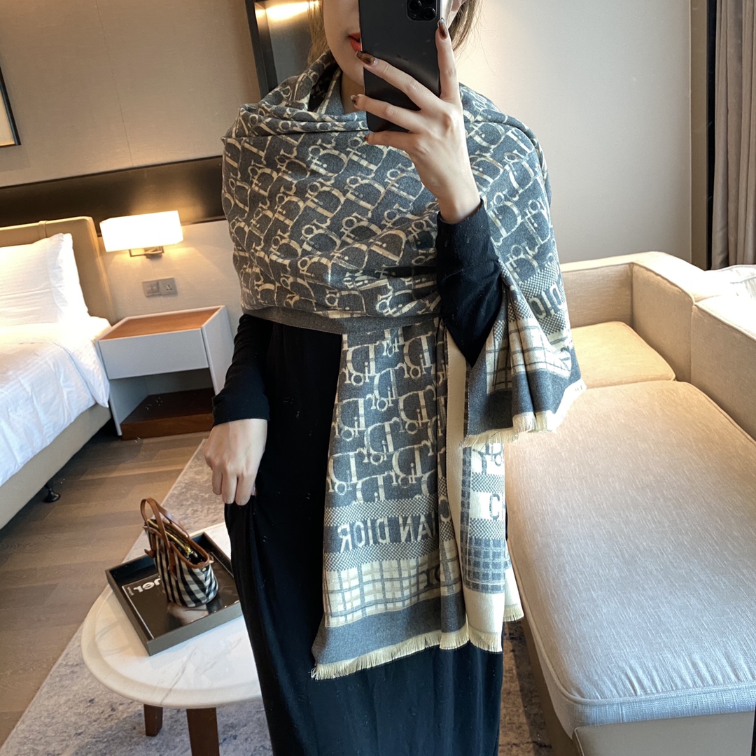 Dior Oblique Cashmere Shawl Green and Grey product images