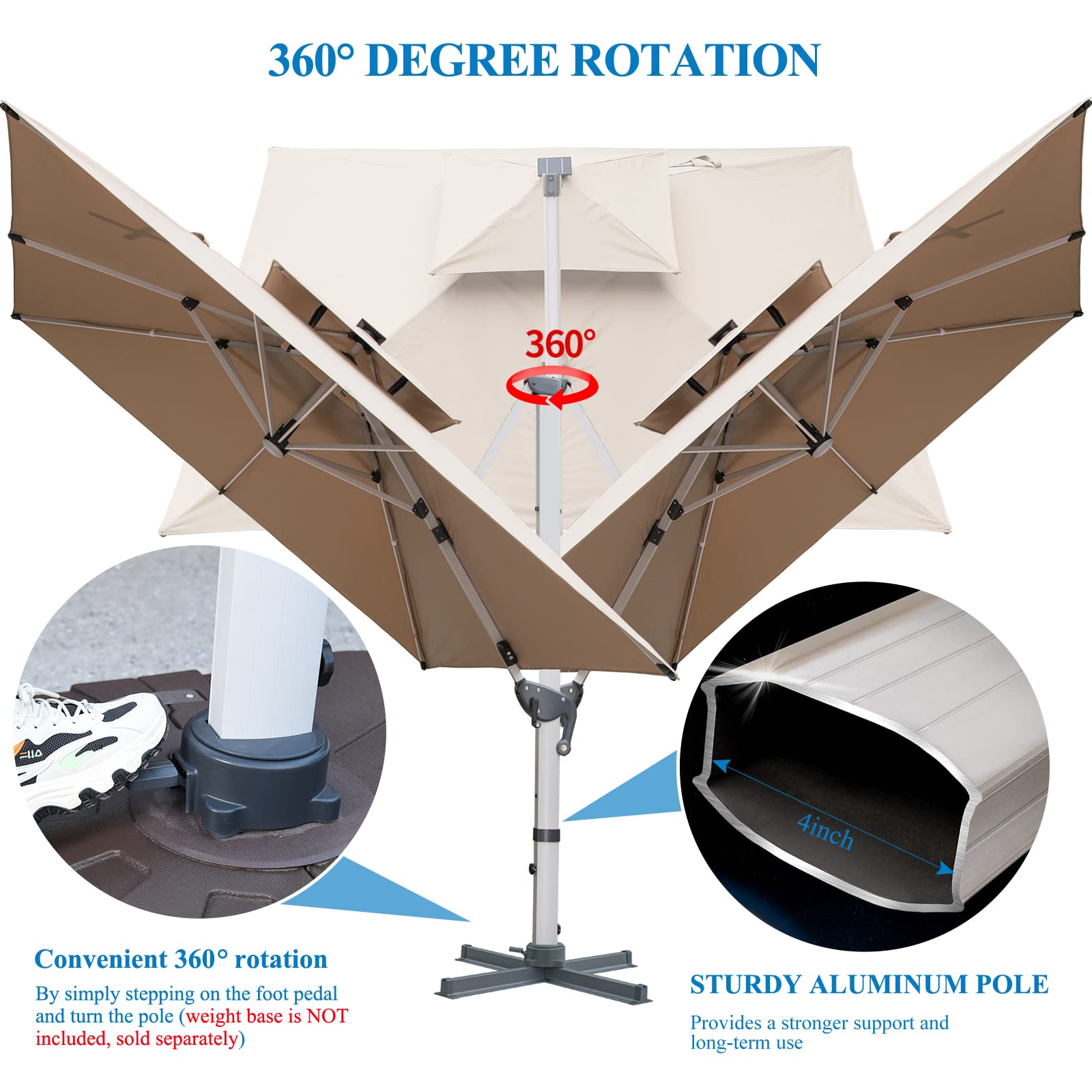 10 FT Square Cantilever Umbrella with Solar LED Lights & Cross