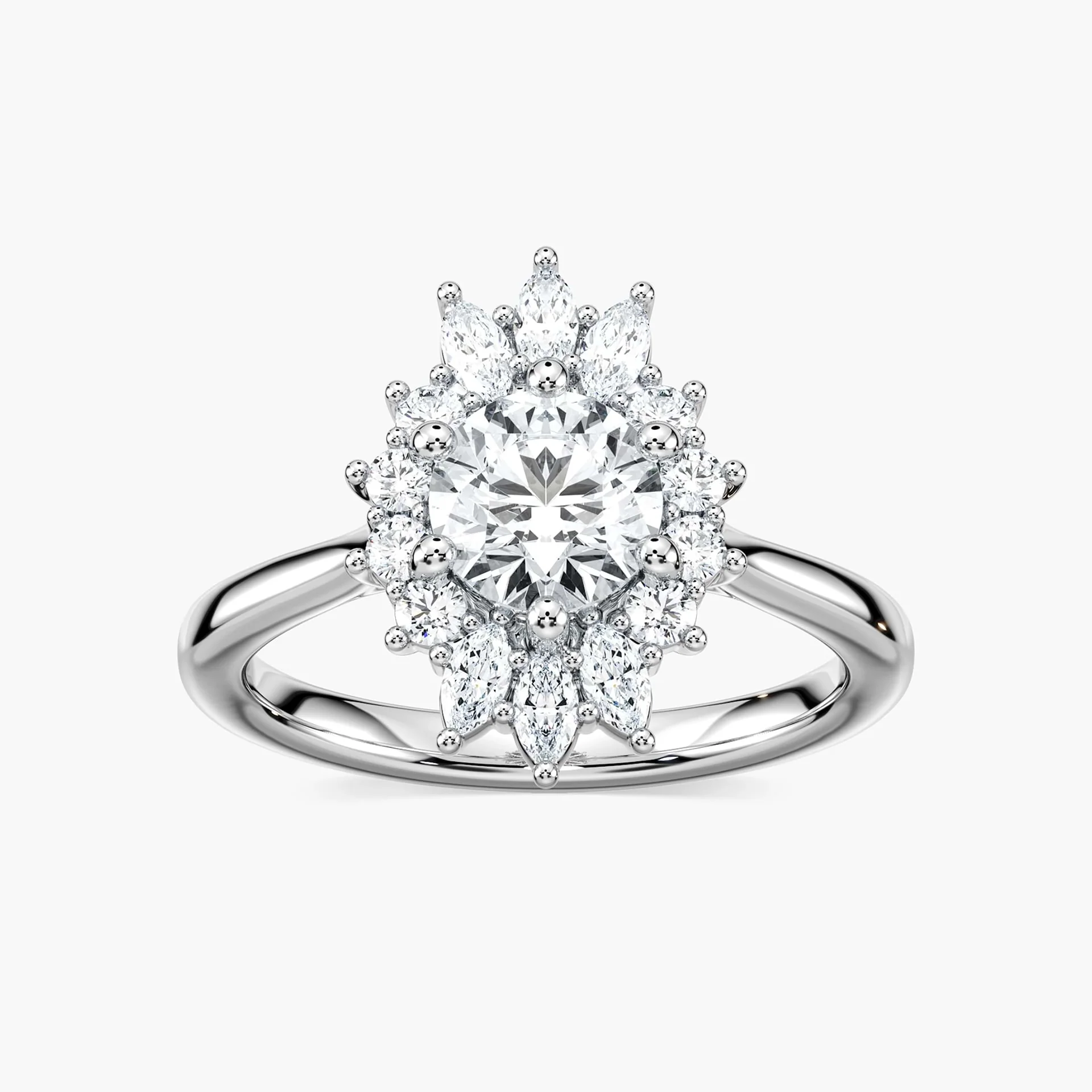 Katy Round Lab Grown Diamond Sunburst Halo Engagement Ring