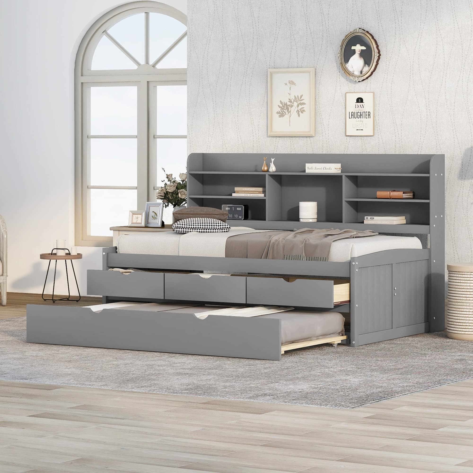 Harper & Bright Designs Twin Captain's Bed with Trundle and