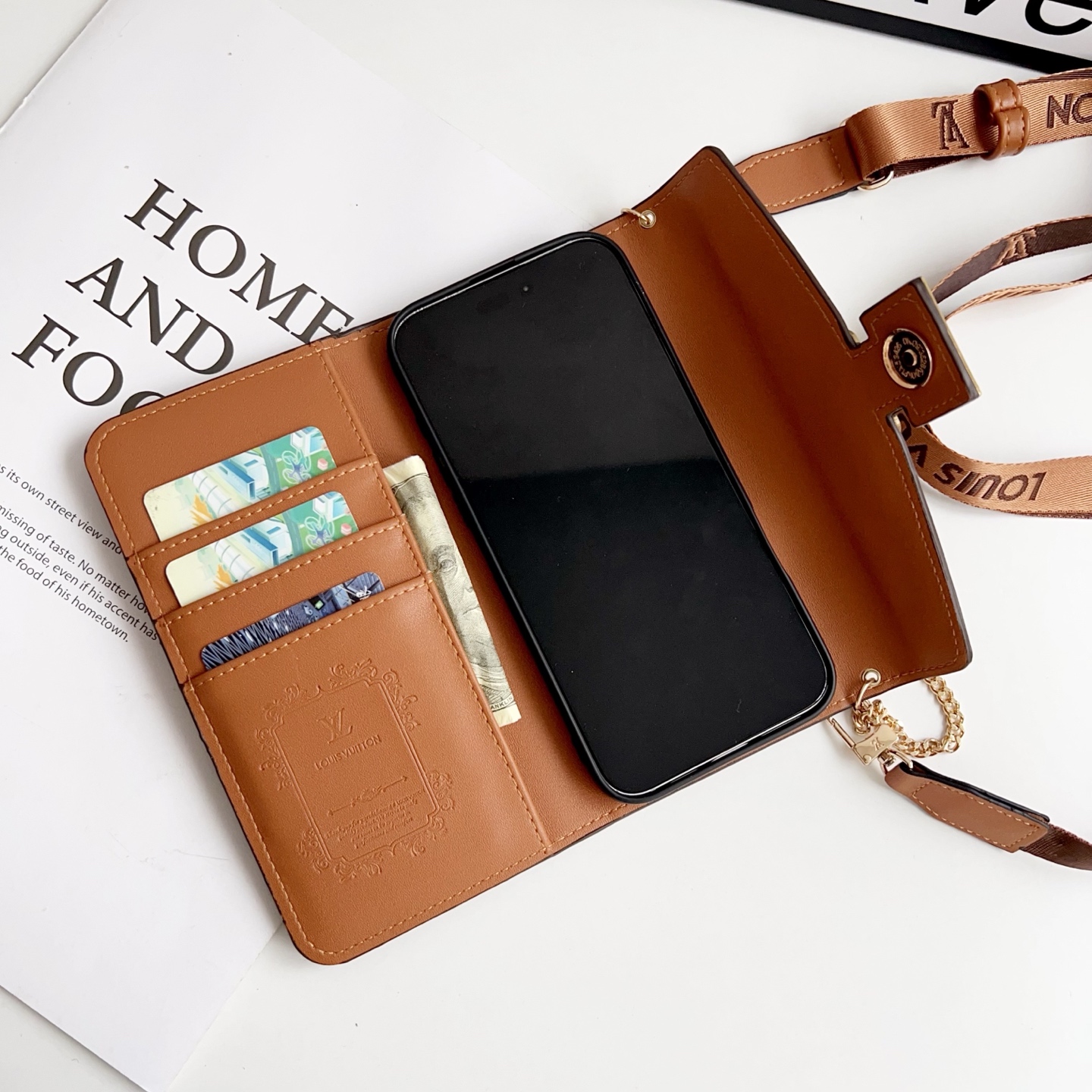 LV & Gucci Monogram Flip Phone Wallet Mini Crossbody Shoulder Bag With Card Slots