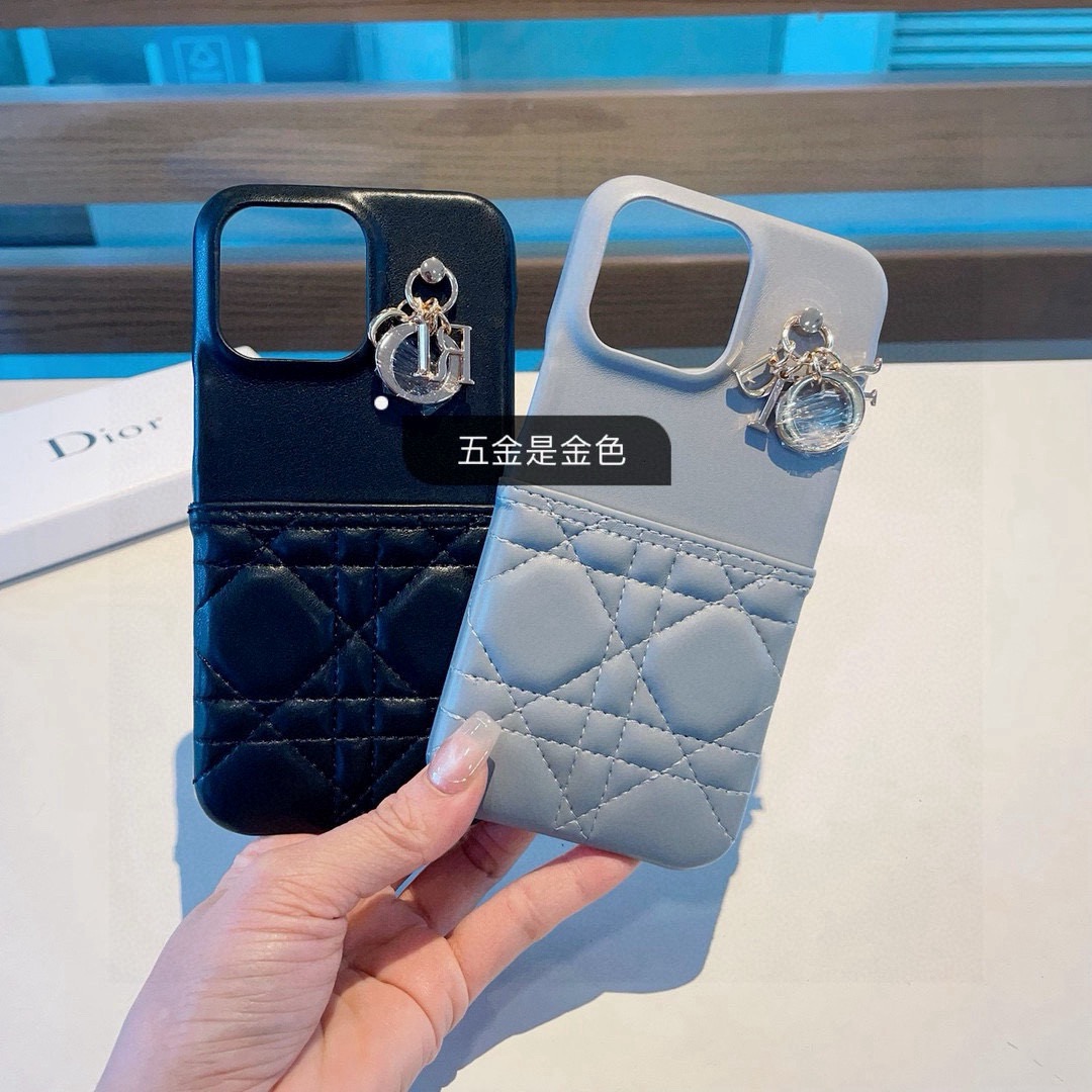 Dior Lady Dior Quilted Phone Case with Metal Pendant