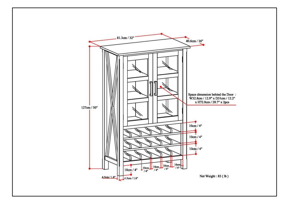18-Bottle SOLID WOOD 32 inch Wide Contemporary High Storage
