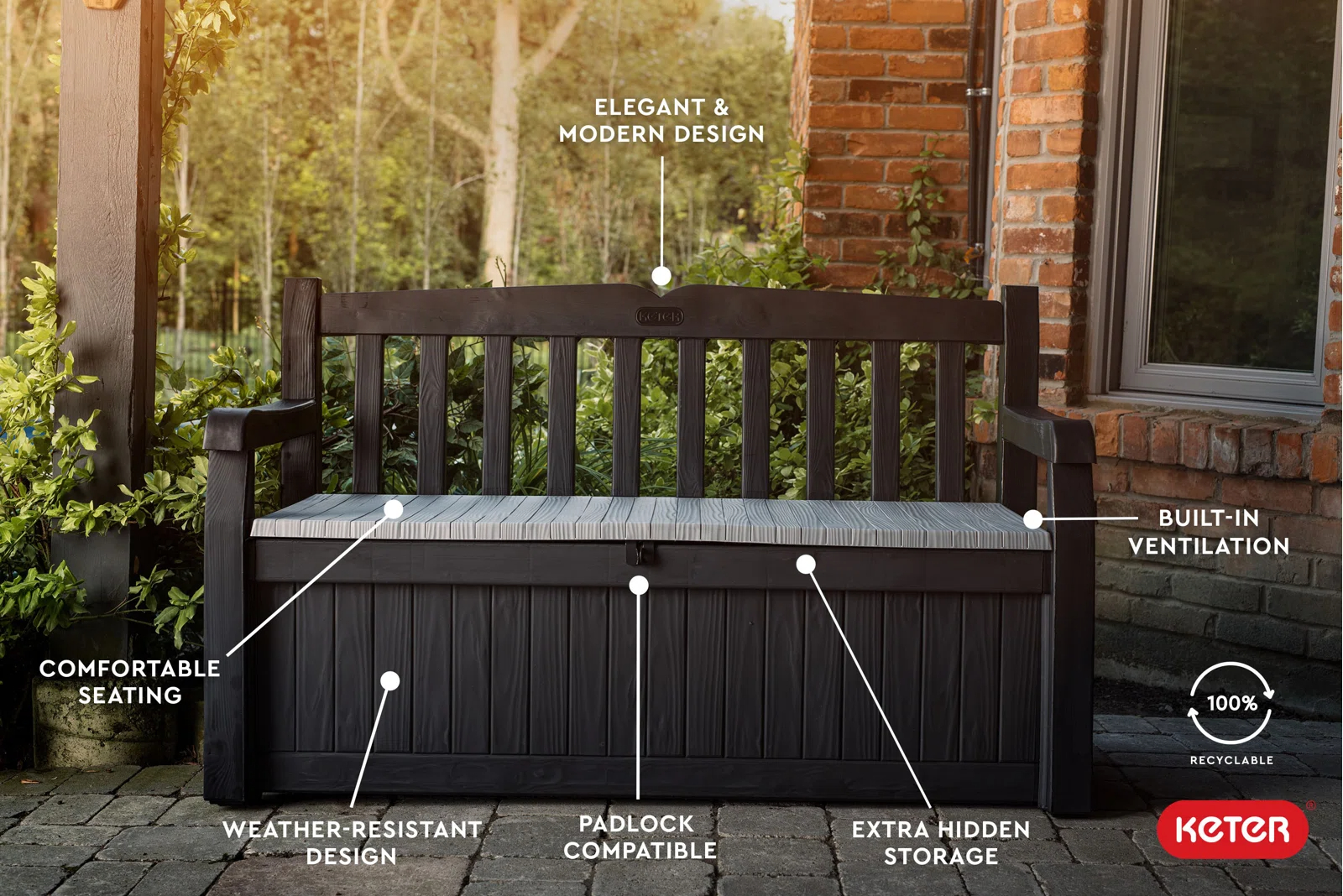Solana Chic Elegant Wood-Look Storage Bench with Comfy Durable