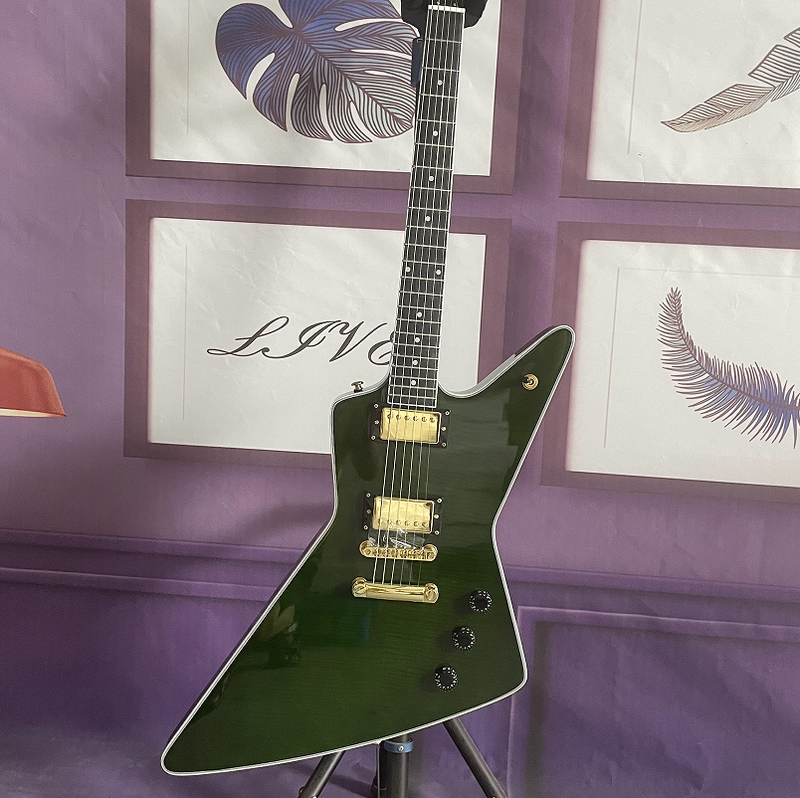 Top Explore Electric Guitar Green Flamed Maple Mahogany Body 6 strings