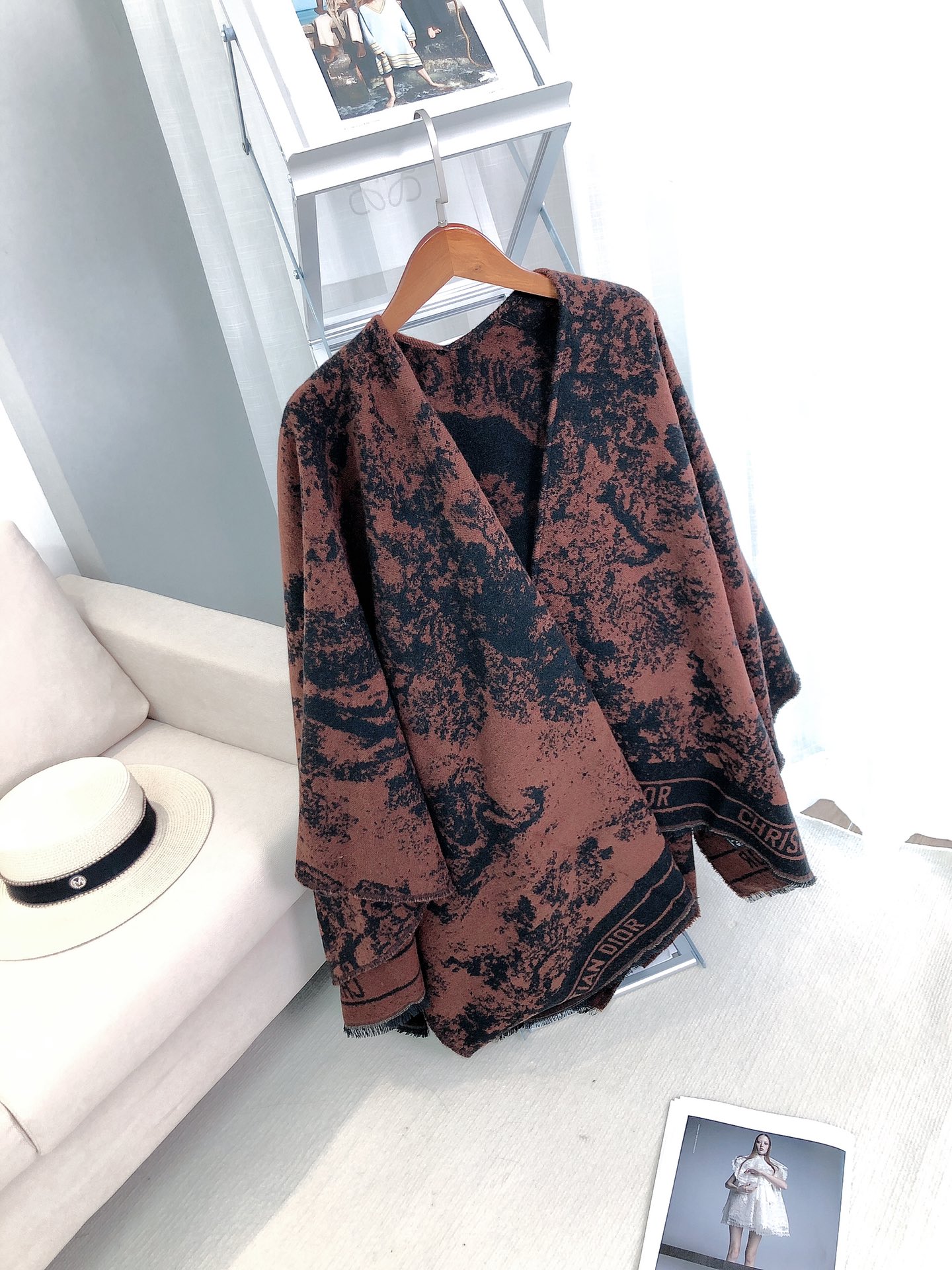 Dior Toile Print Shawl Burgundy and Black product images