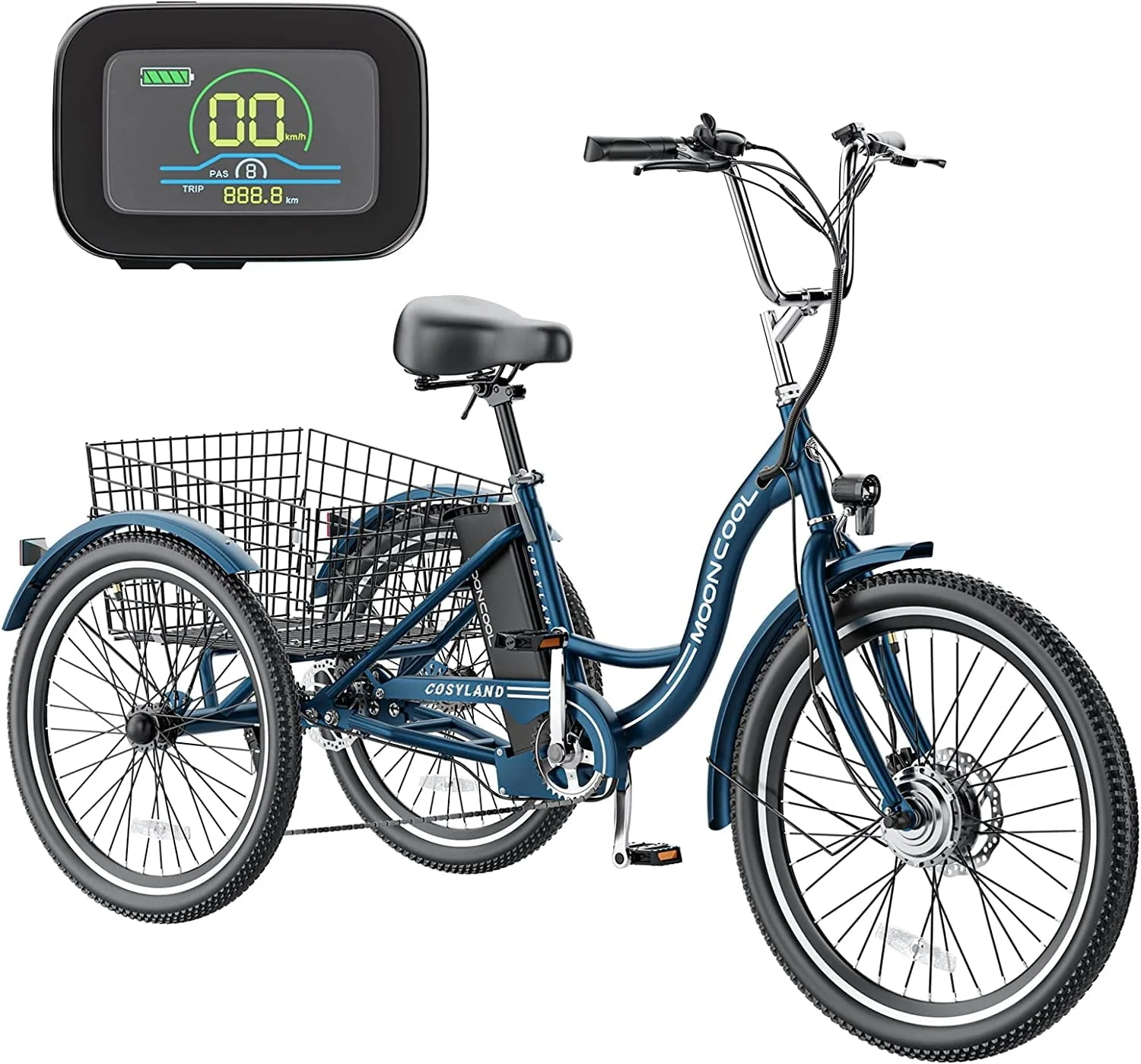 MOONCOOL 3-Wheel Electric Tricycle with Basket, 350W, 36V