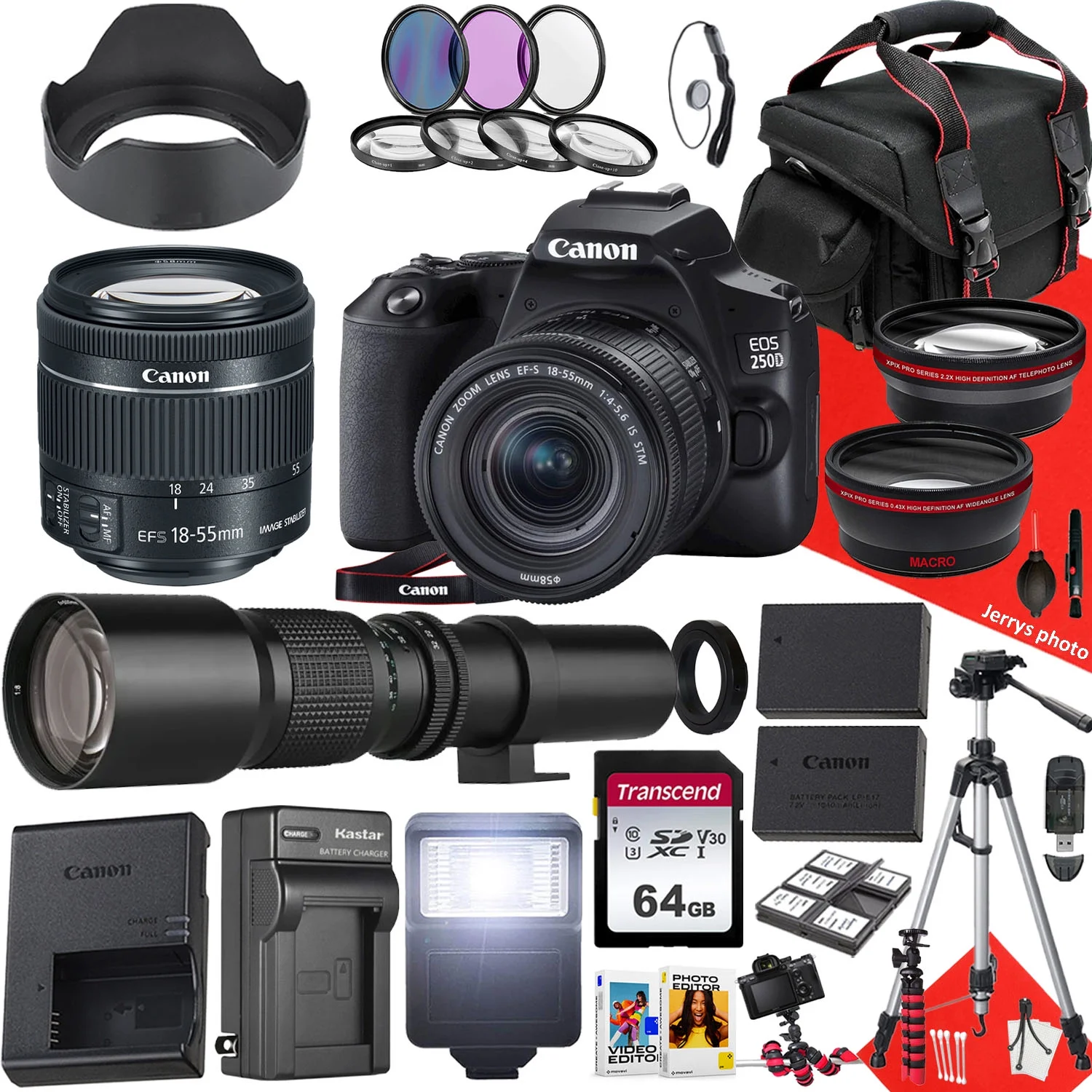 Canon EOS 250D / Rebel SL3 DSLR Camera With EF-S 18-55mm