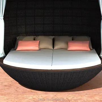 Outdoor furniture wicker ball shape Rattan Daybed with canopy For