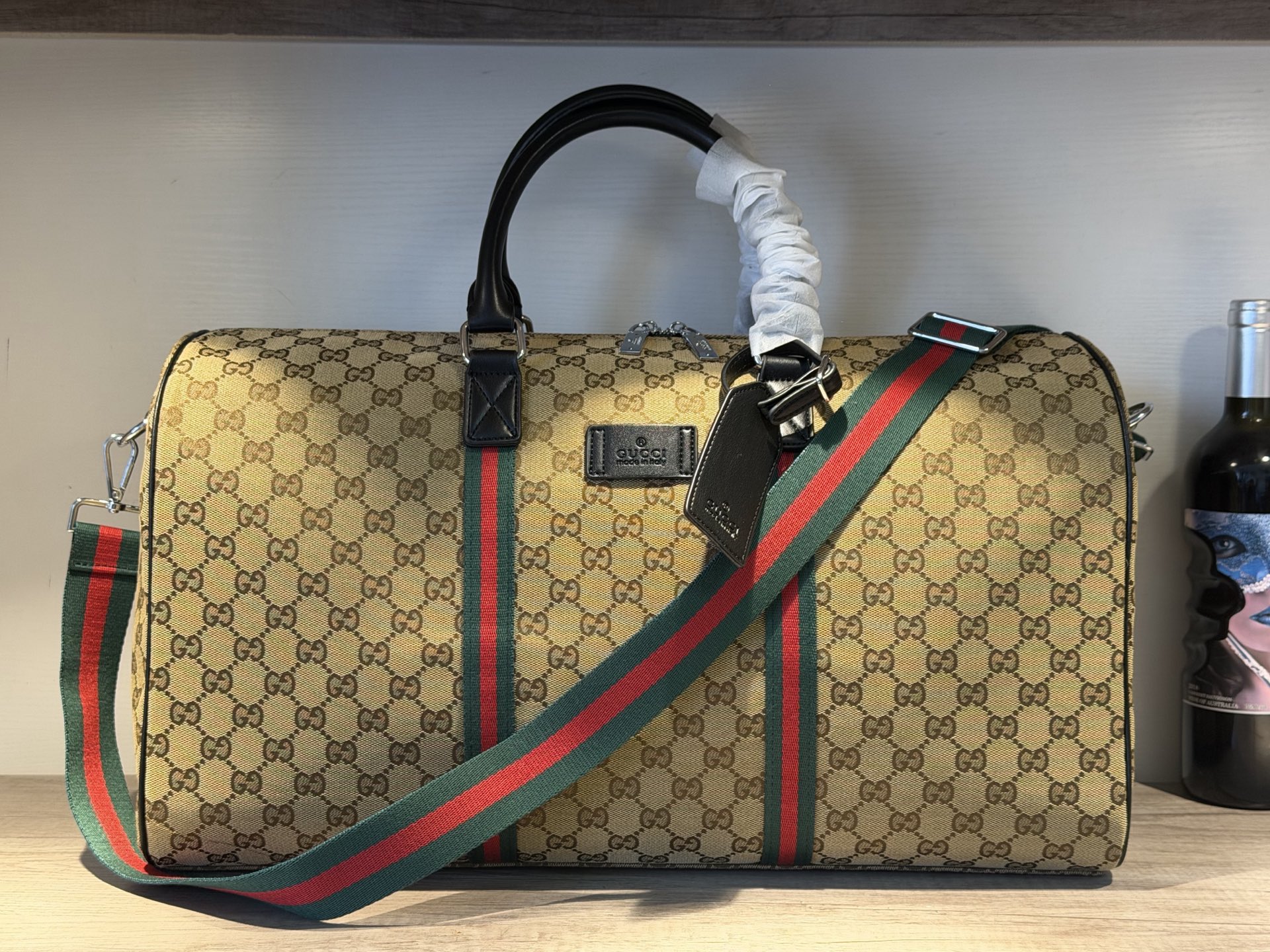 Gucci Ophidia GG Supreme Web Stripe Duffle Boston Bag