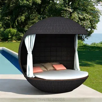 Outdoor furniture wicker ball shape Rattan Daybed with canopy For