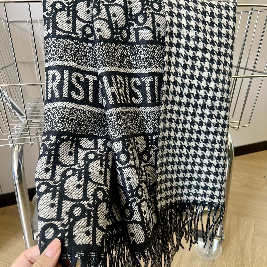 Dior Houndstooth and Monogram Wool Scarf Black product images