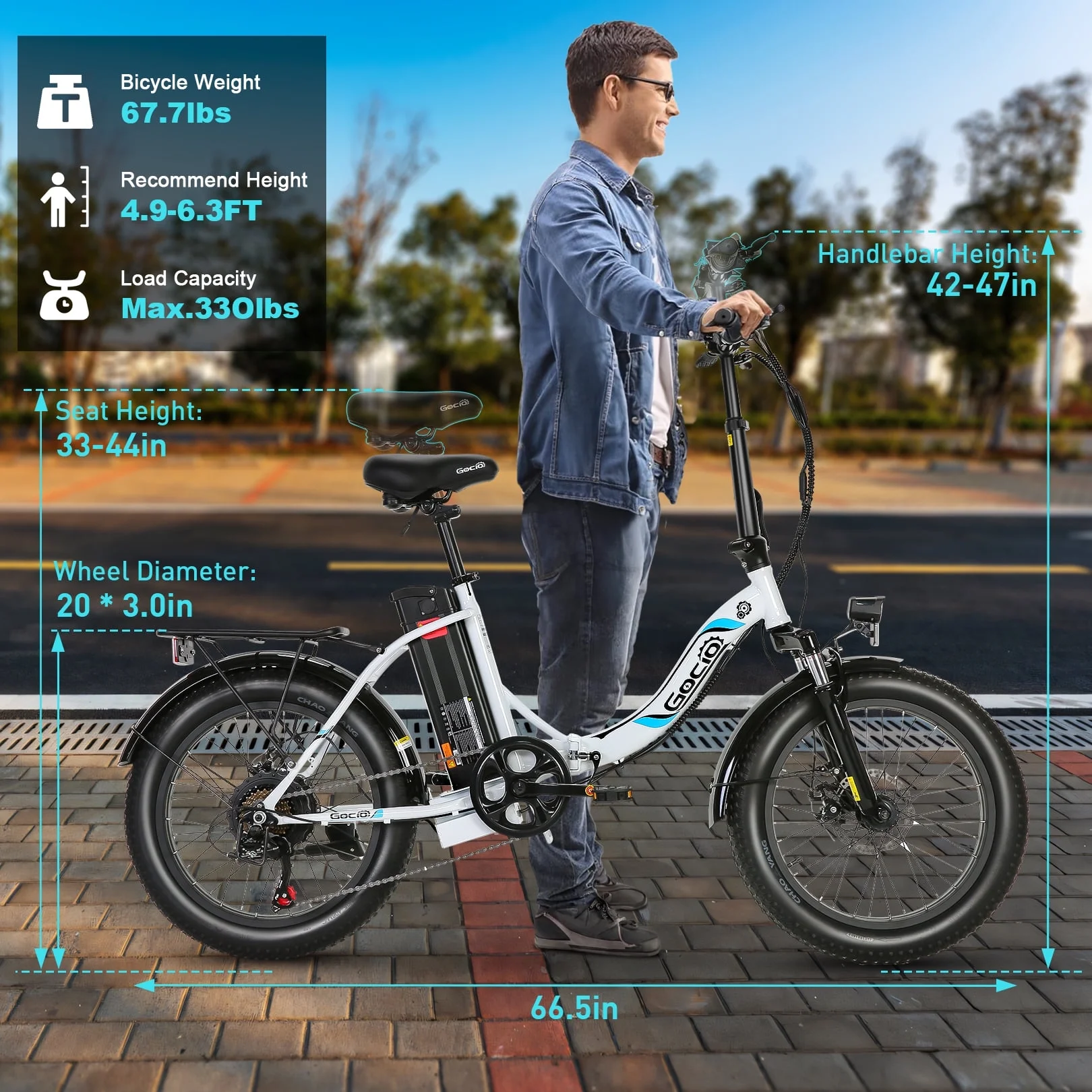 Gocio 20in Folding Electric Commuter Bike, 500W Peak, 48V 10.4Ah