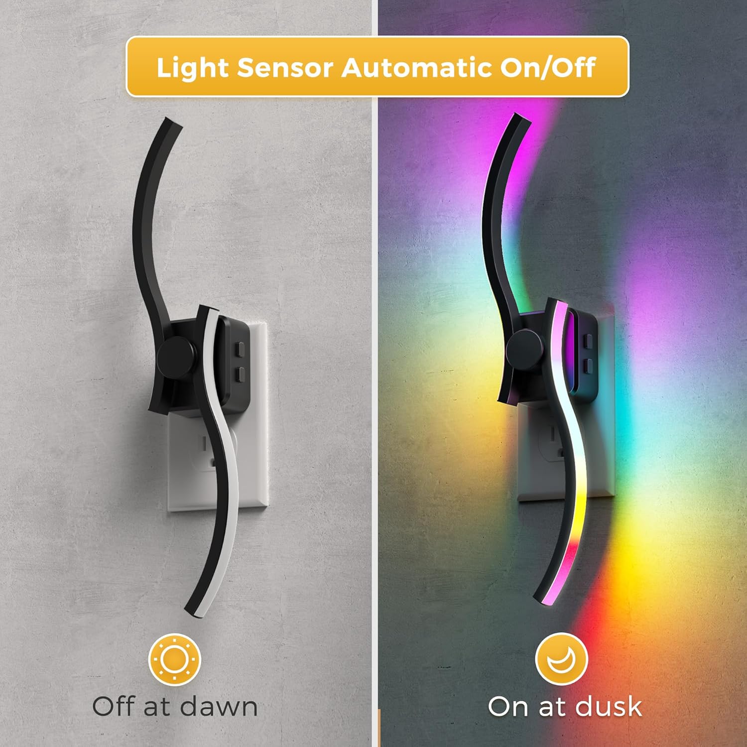 2 Pack Night Lights Plug into Wall, Modern Nightlight with Dusk to Dawn Sensor, 3000K & RBG Dimmable Wave Plug