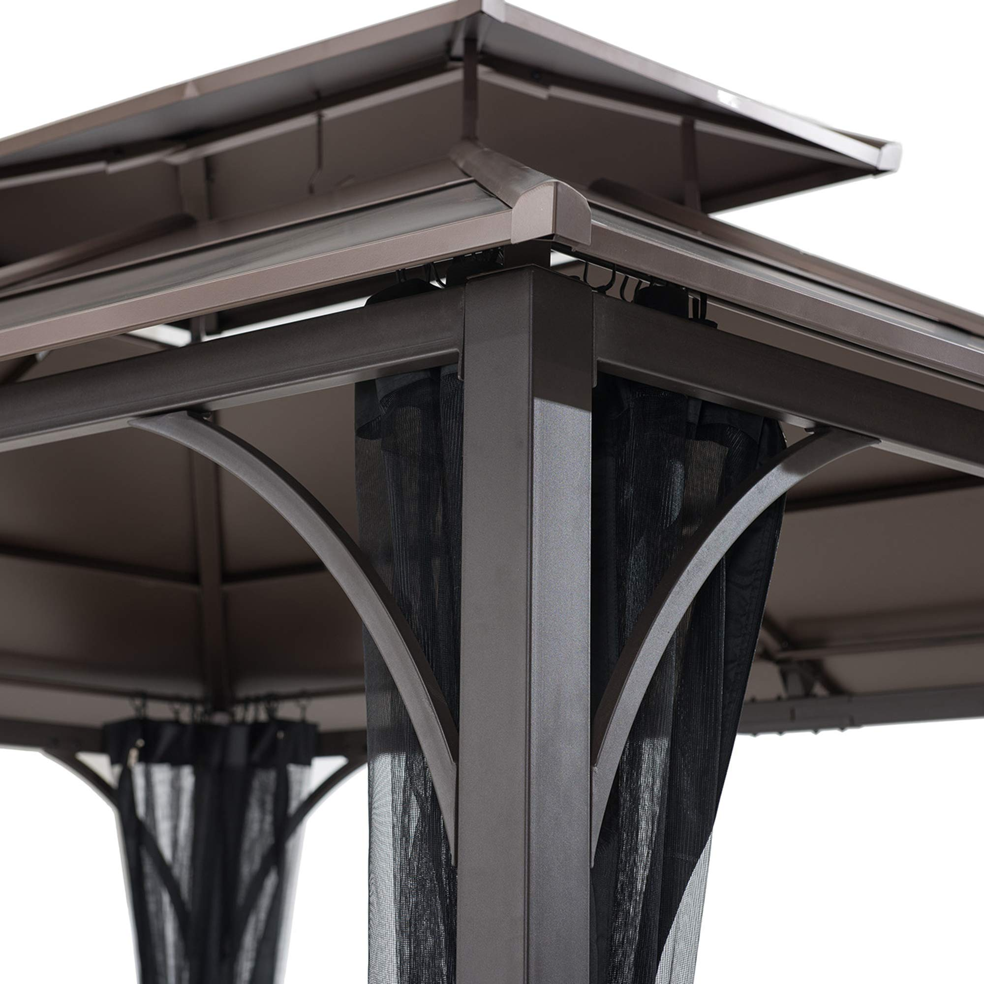10x12 Brown Steel Gazebo with 2-Tier Hip Roof Hardtop