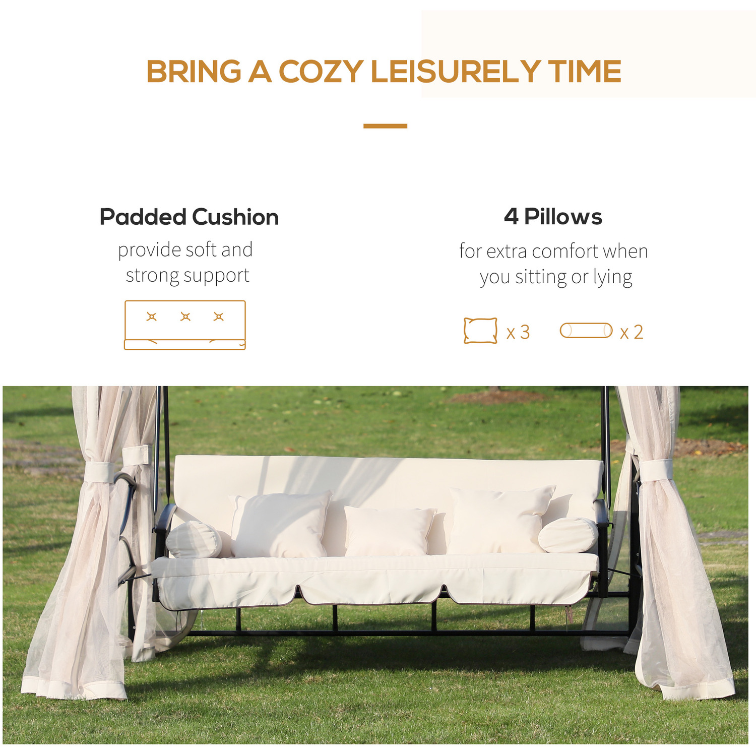 Outdoor 2-in-1 Convertible Swing Chair Bed - Cream White