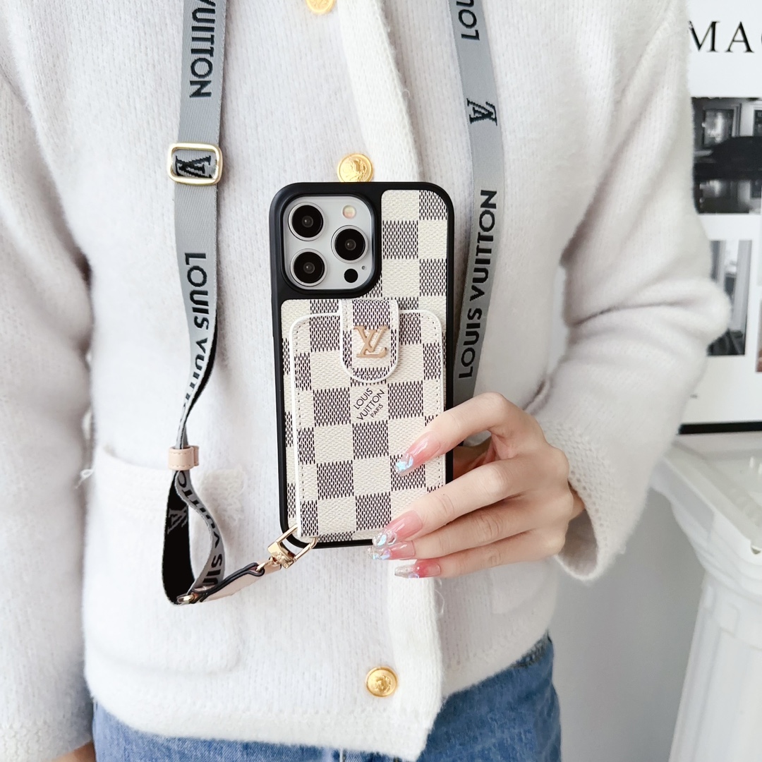 Designer Monogram Card Holder Phone Case with LV & GG Metal Buckle