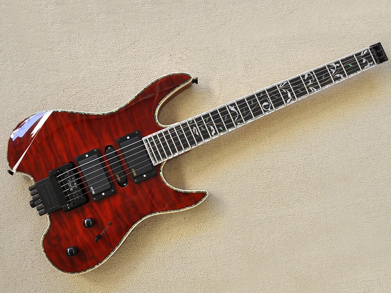 New Red Headless Electric Guitar with Abalone Inlay, Rosewood Fretboard 6 strings