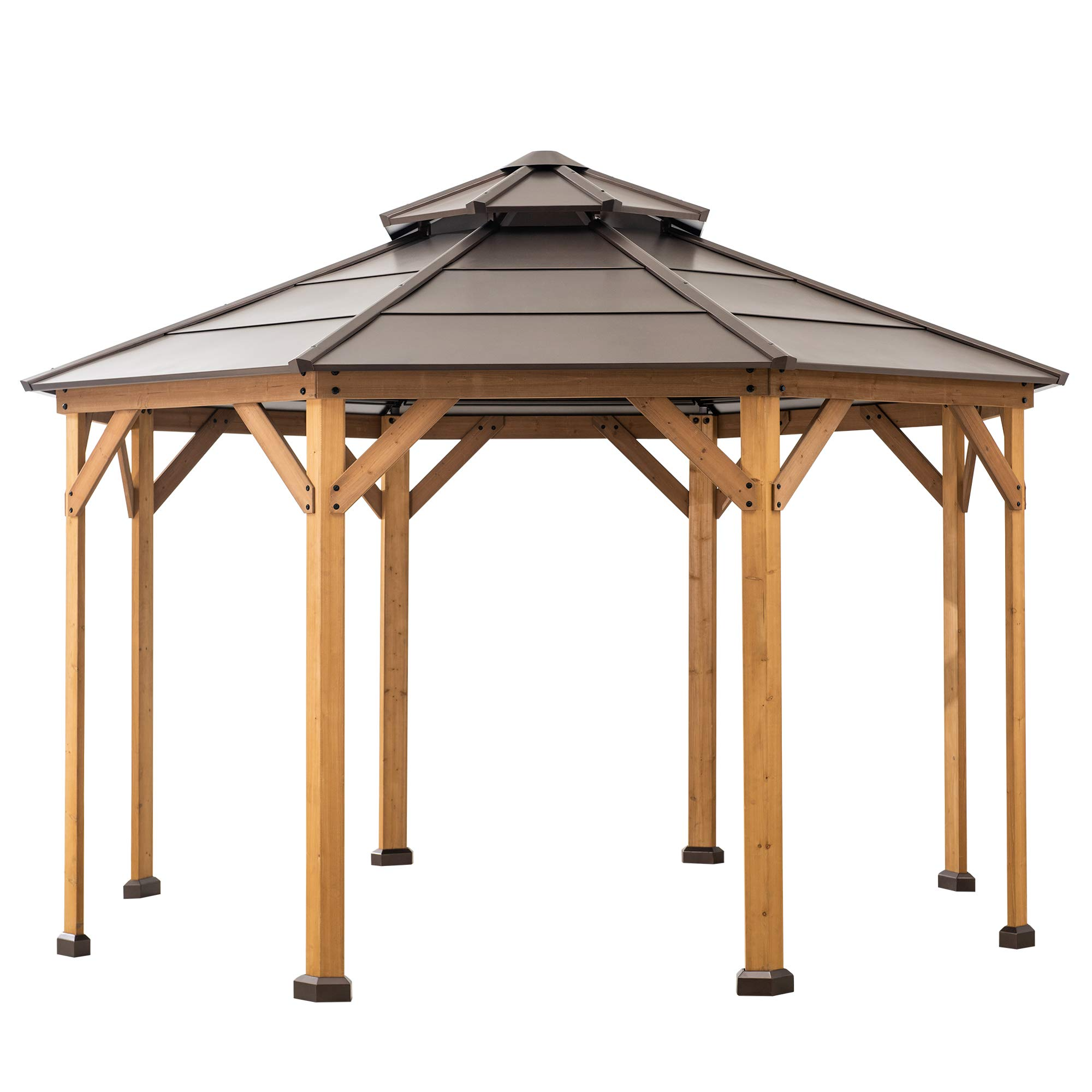 Cedar Framed Octagon Wood Gazebo with Brown Double Tiered Steel