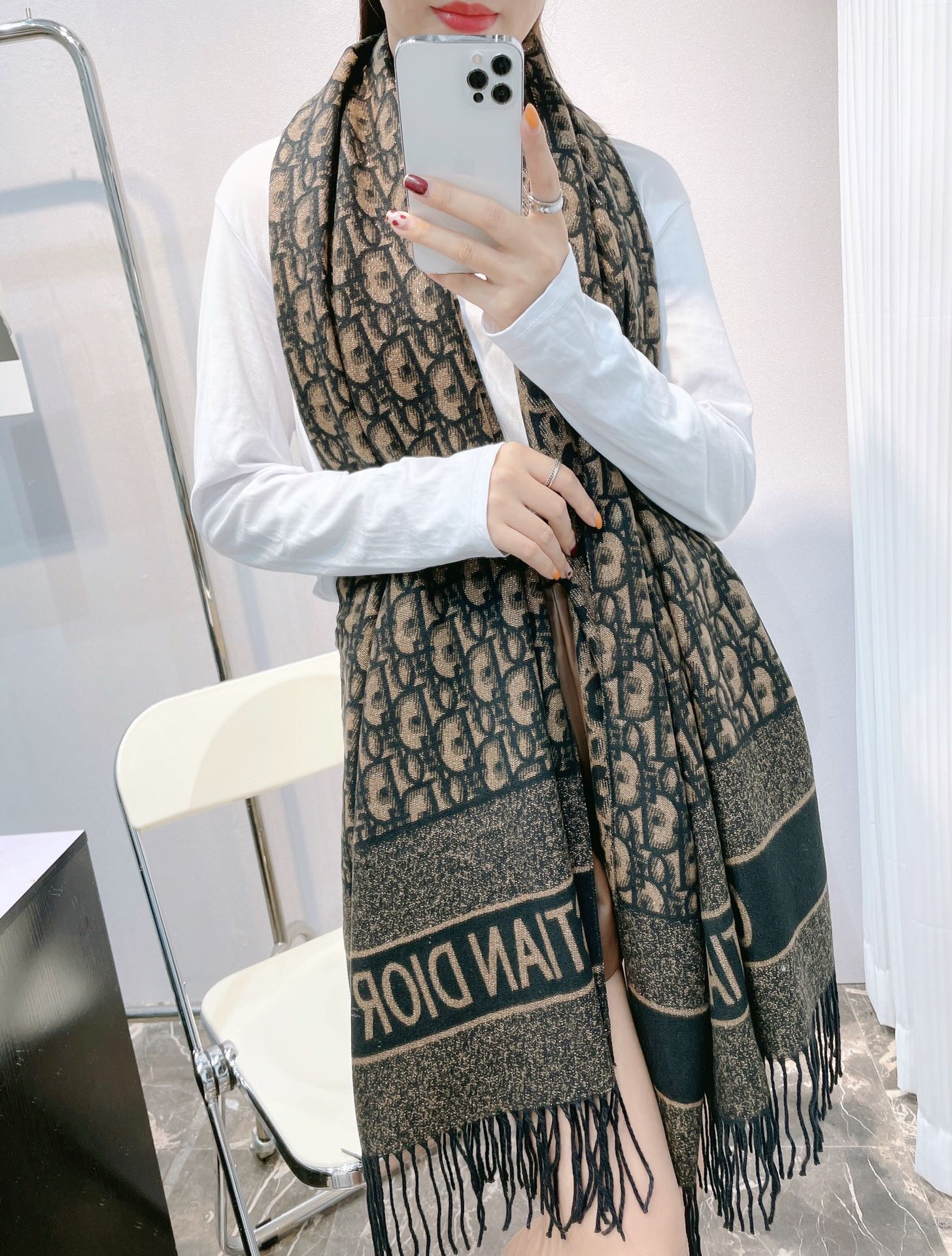 Dior Oblique Stripe Scarf Green and Grey product images
