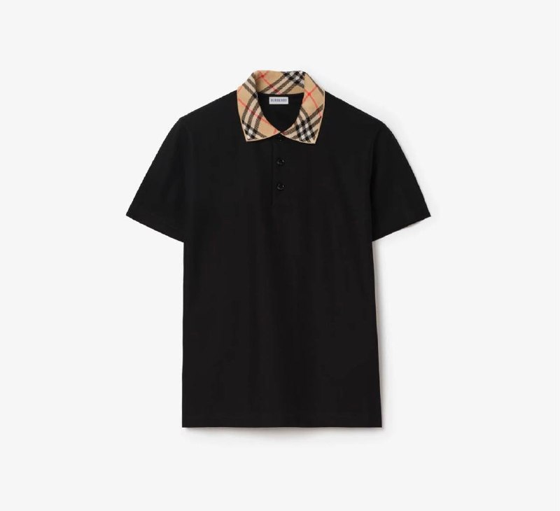 Burberry Men's Check-Collar Cotton Polo Shirt