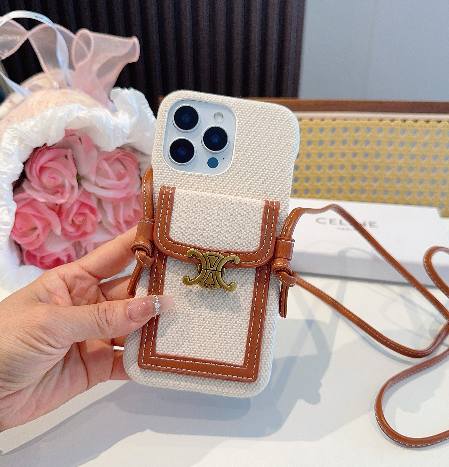 Celine Triomphe Monogram Card Slot Crossbody Phone Case