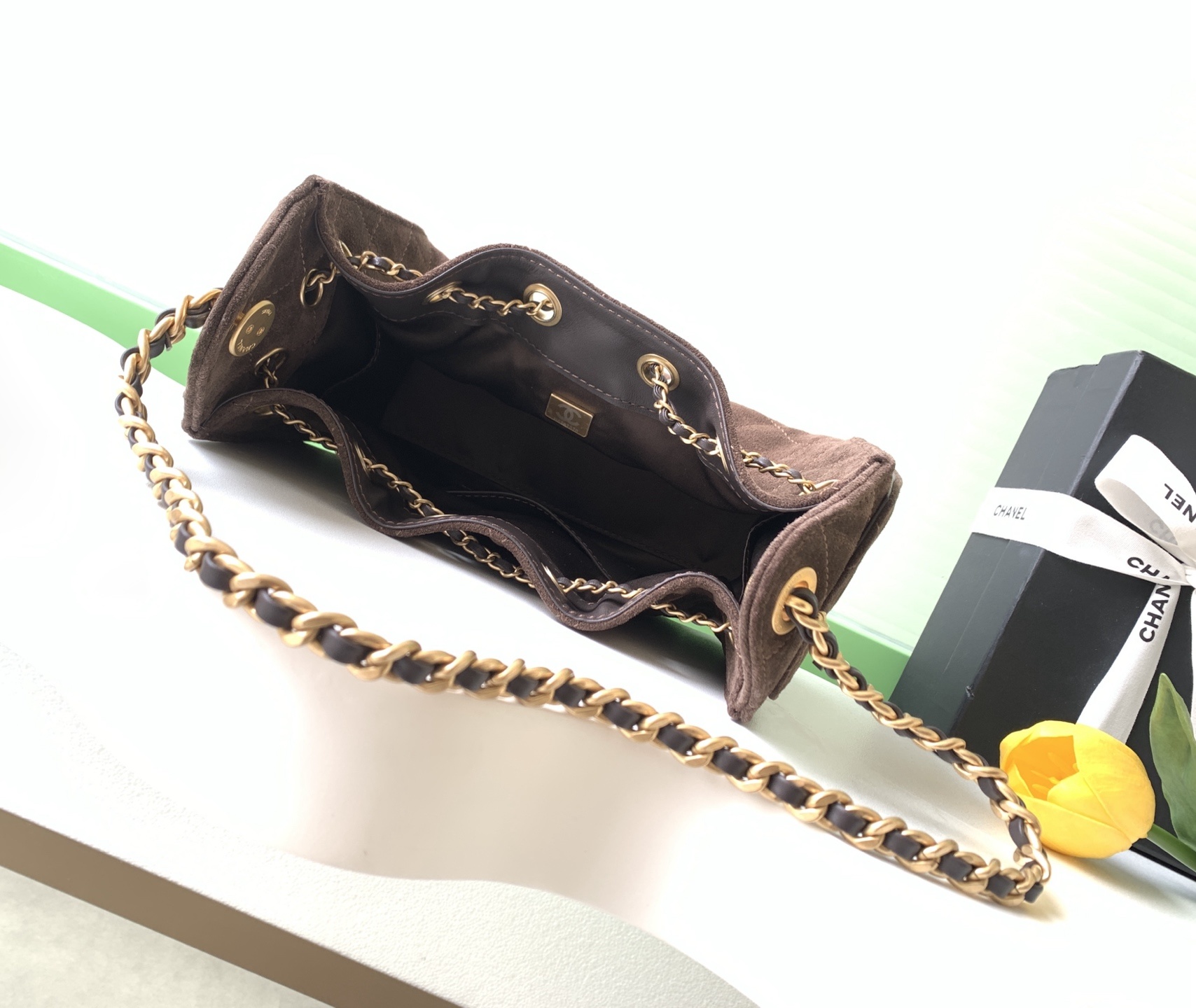 Chanel Lambskin Hobo Bag Dark Brown detail 3