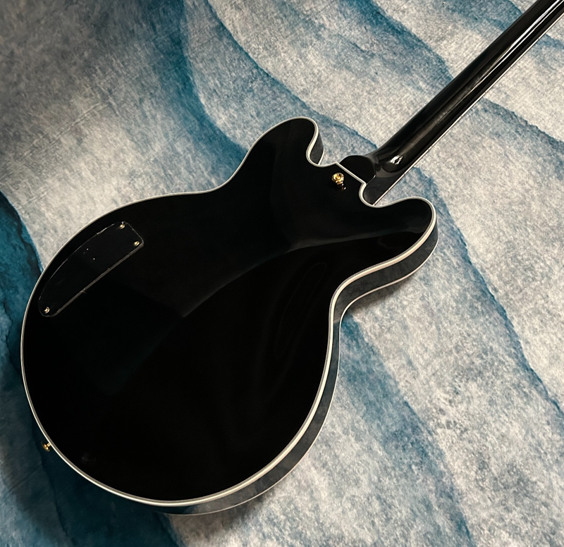 Electric Guitar Black Color Semi Hollow Body Rosewood Fretboard Golden Hardware