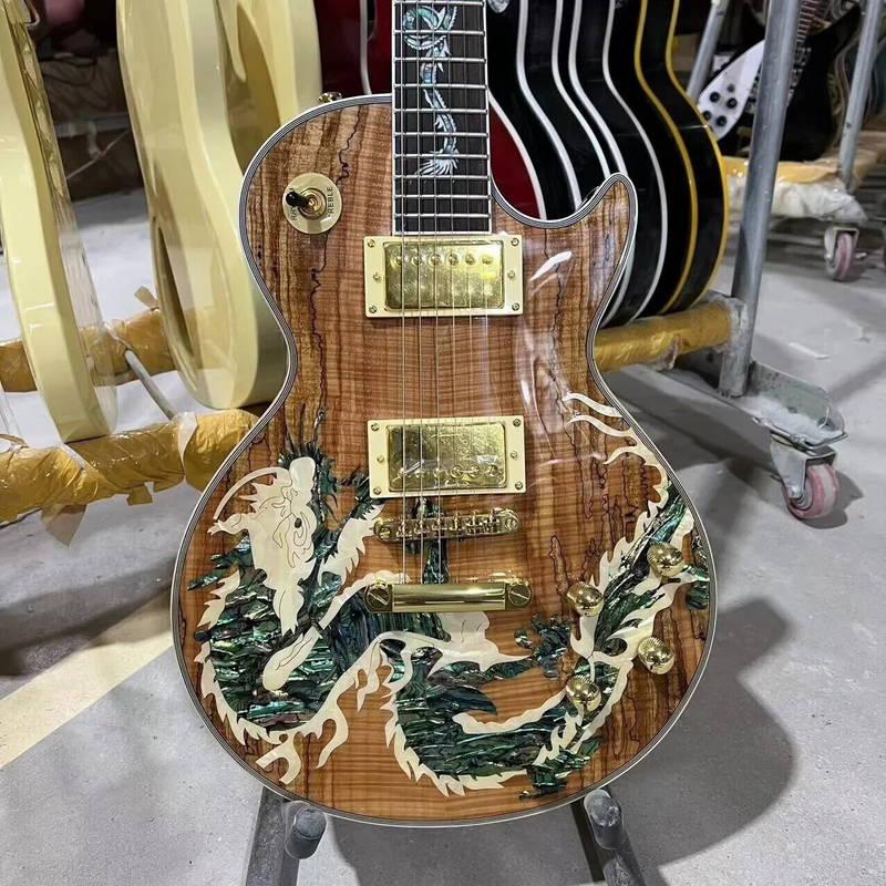 Custom Electric Guitar Dragon Inlay Mahogany Body Rosewood Fretboard 6 strings