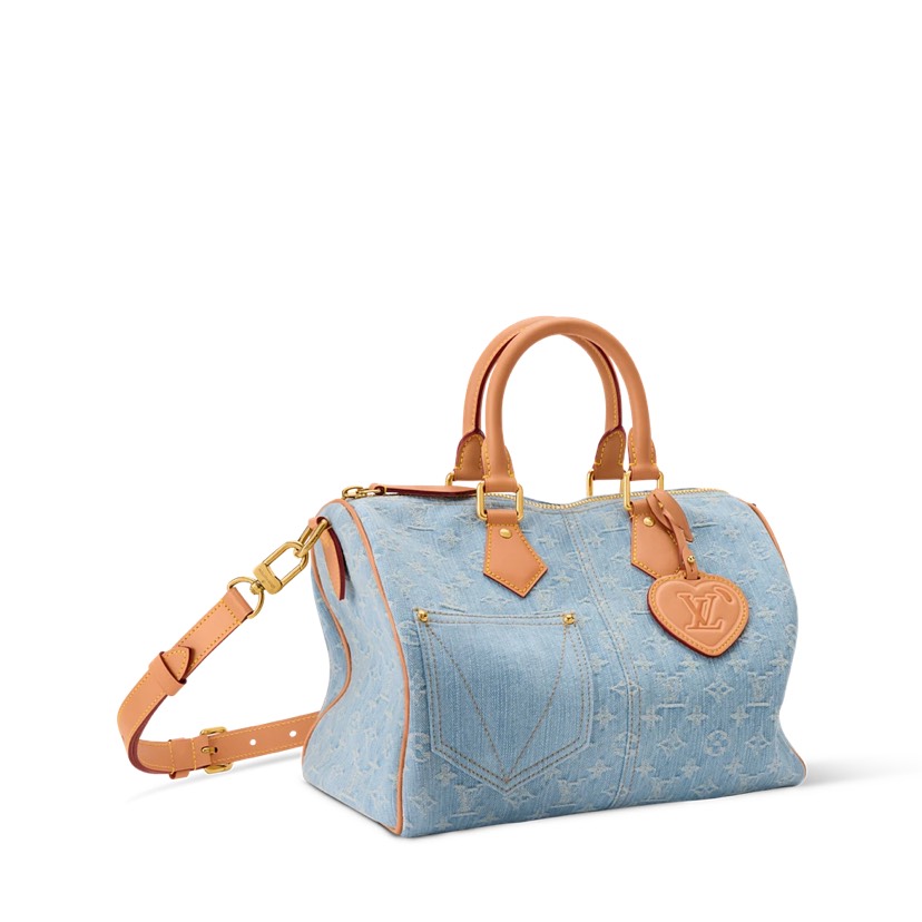LV Speedy Bandoulière 30 Light Blue Washed Monogram Denim Bag