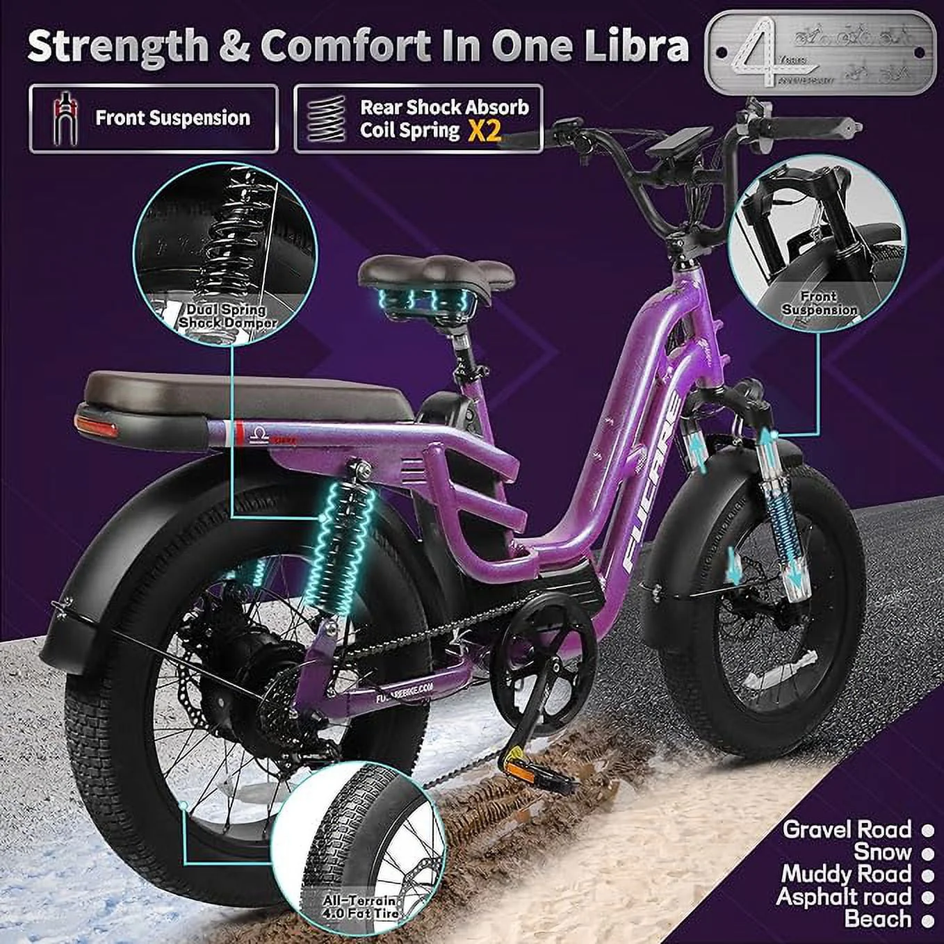 Fucare Libra 20in Fat Tire Electric Bike, 750W, 48V 20Ah