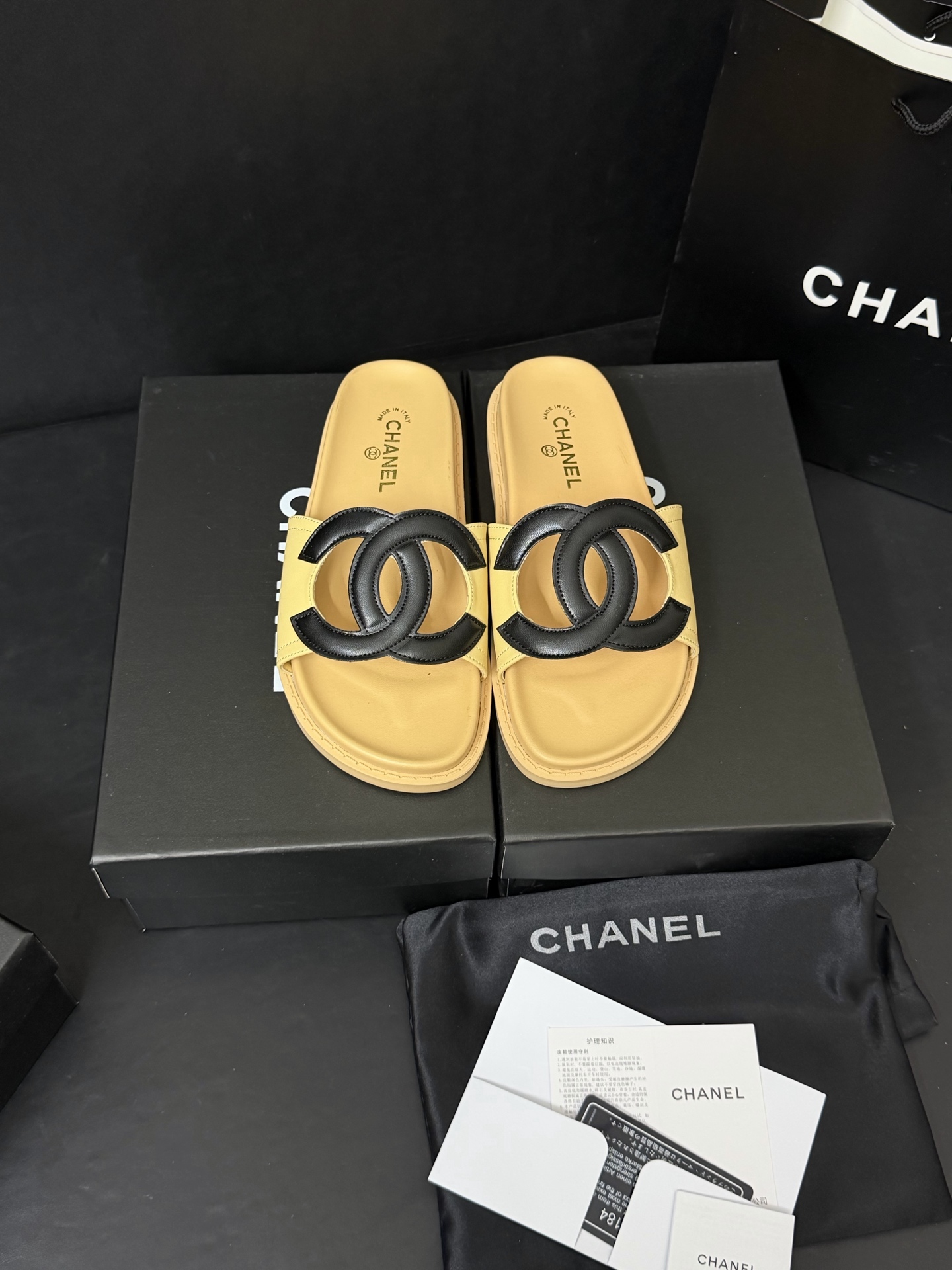 Chanel Double-C Flat Slides - Yellow & White