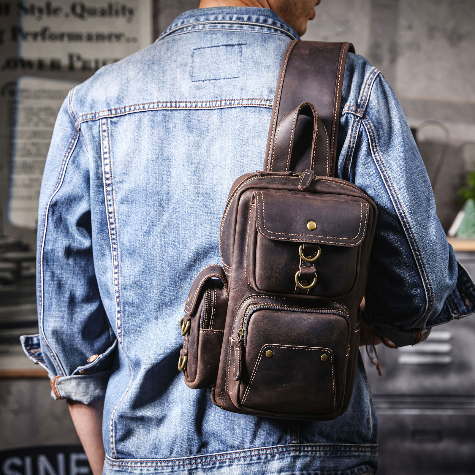 Vintage Full-Grain Leather Sling Backpack - Tactical Utility Meets Timeless Craftsmanship