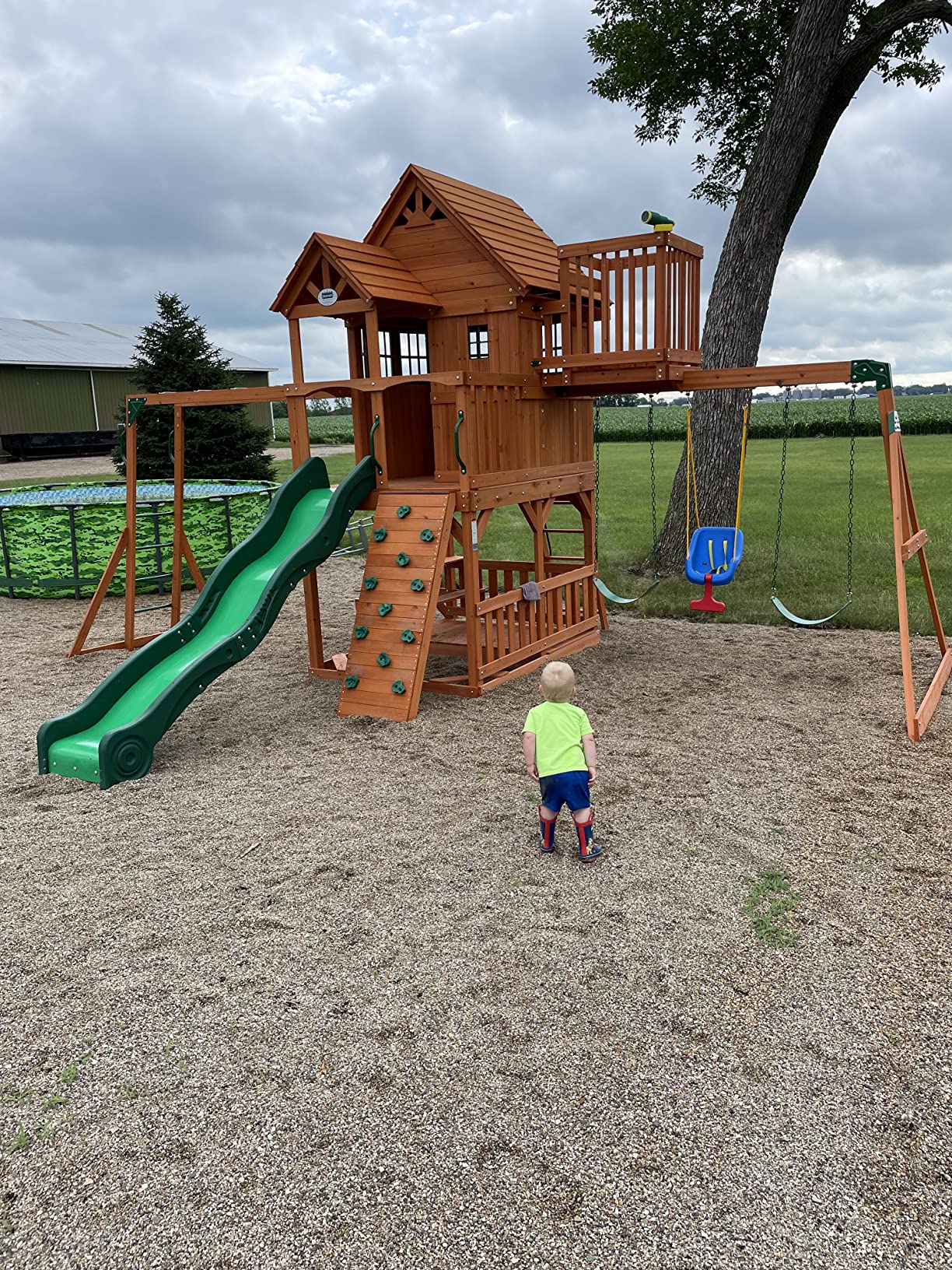 Skyfort II Playground Cedar Wood Swing Set with Playhouse Fort